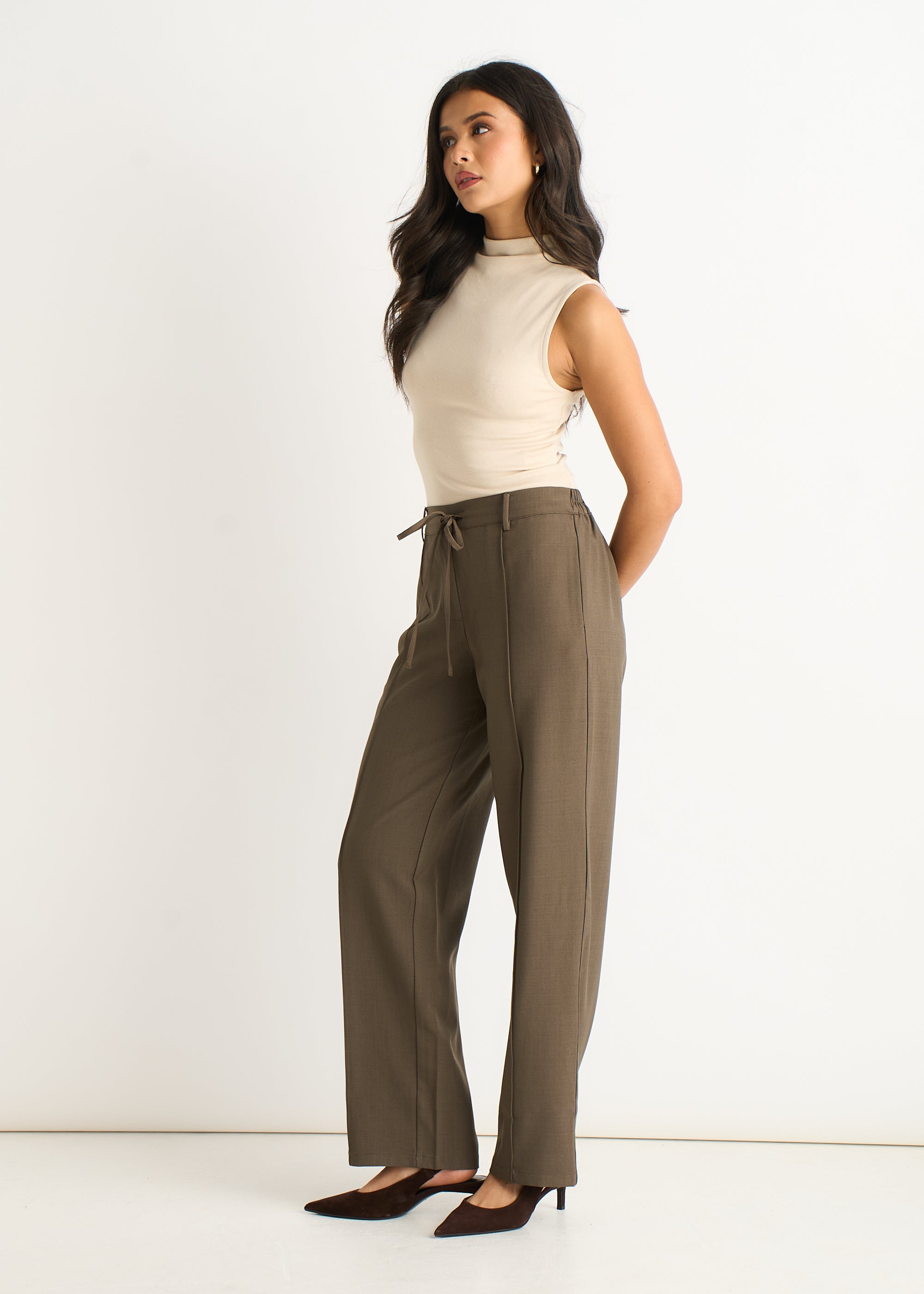 Olive Drawstring Tailored Trousers