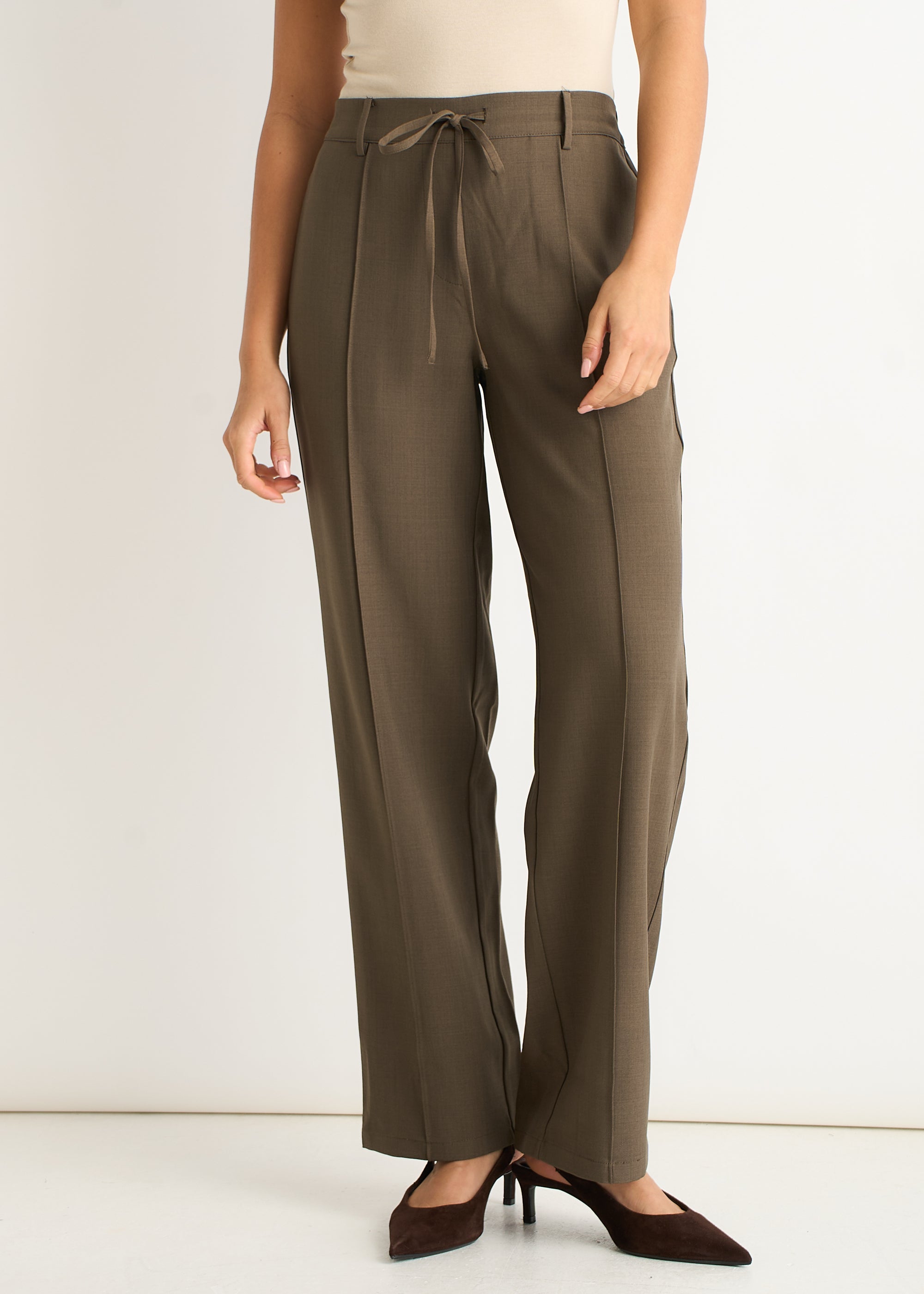 Olive Drawstring Tailored Trousers