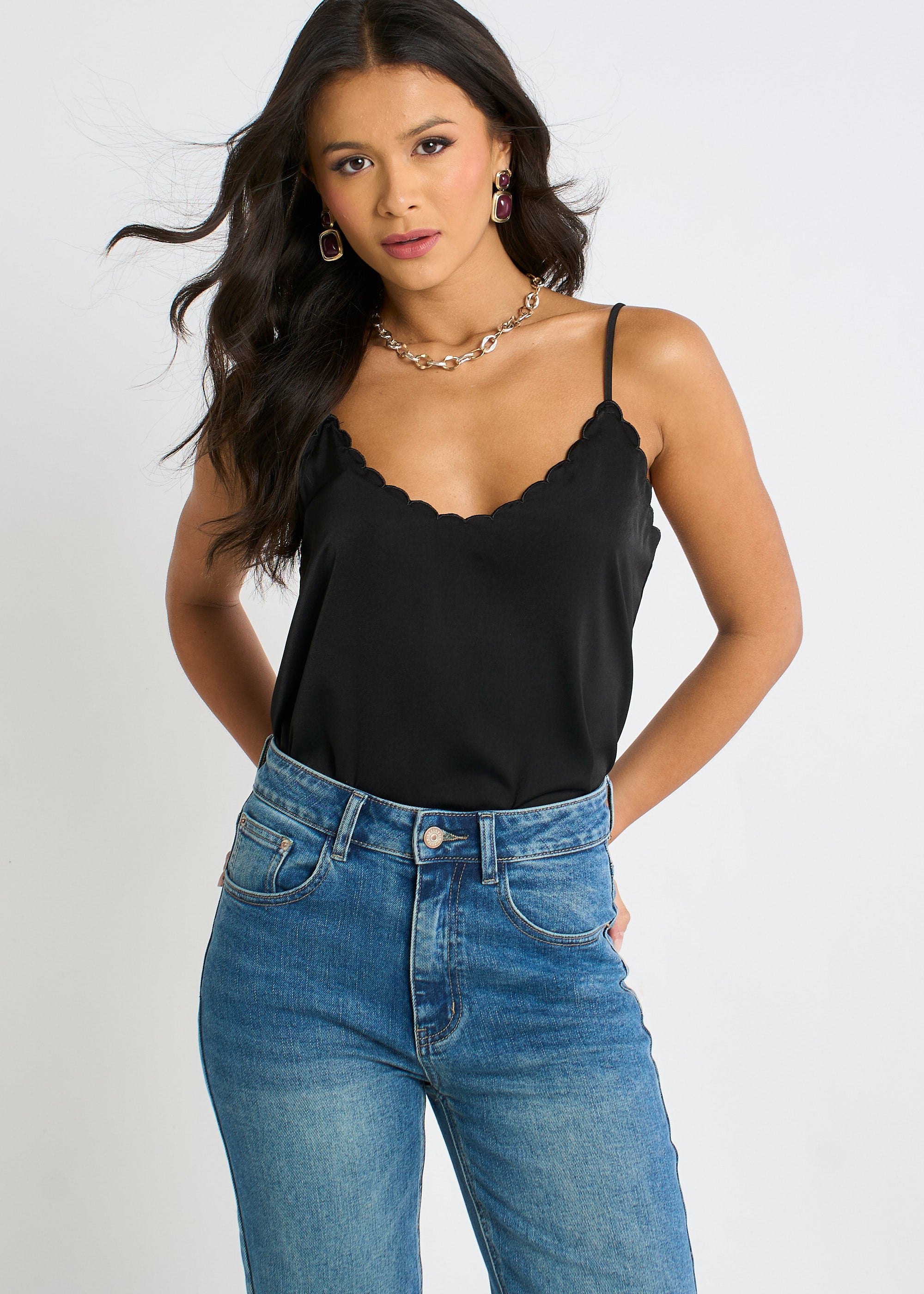 Satin Scallop Detail Cami Top
