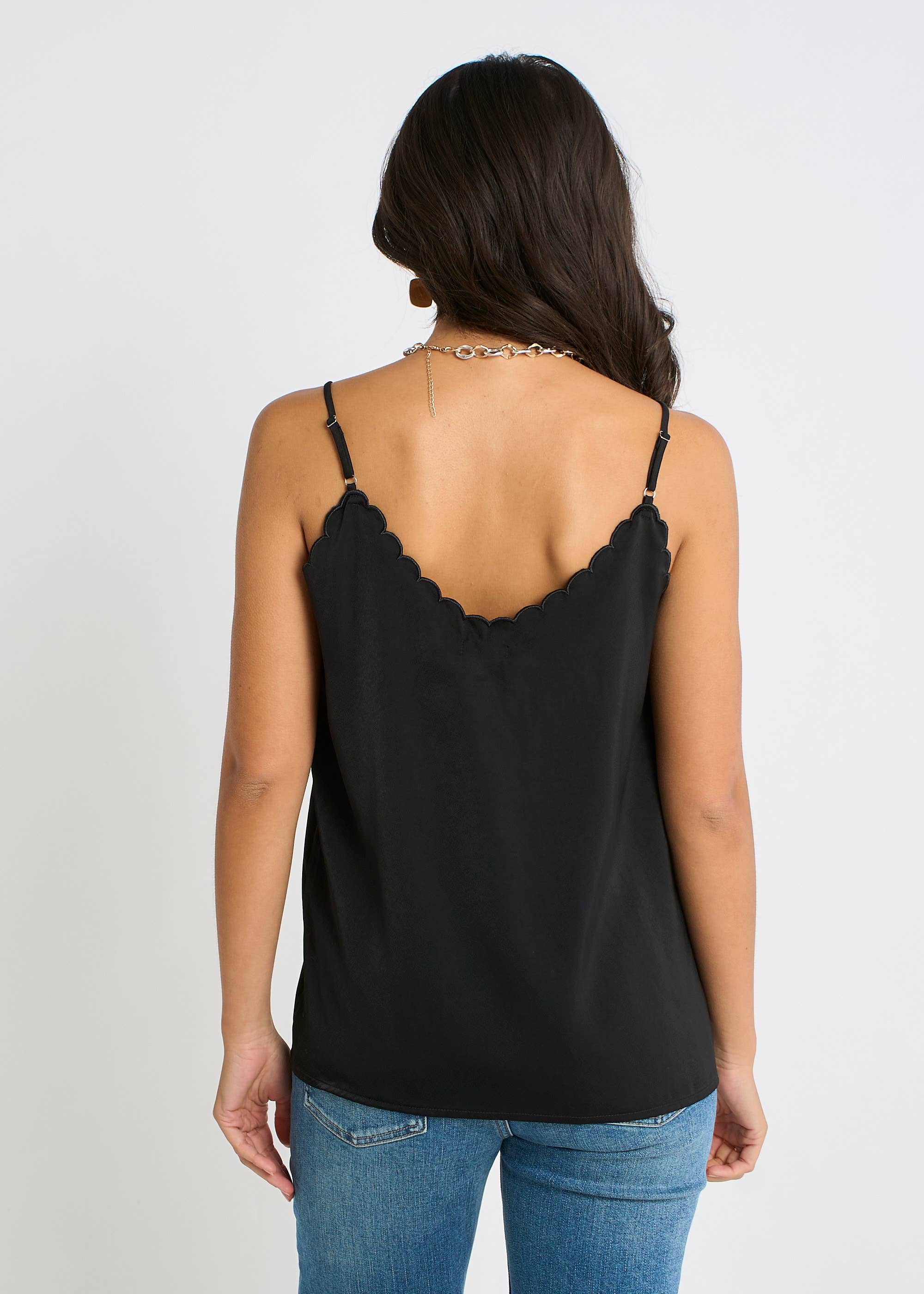 Black Satin Scallop Detail Cami Top