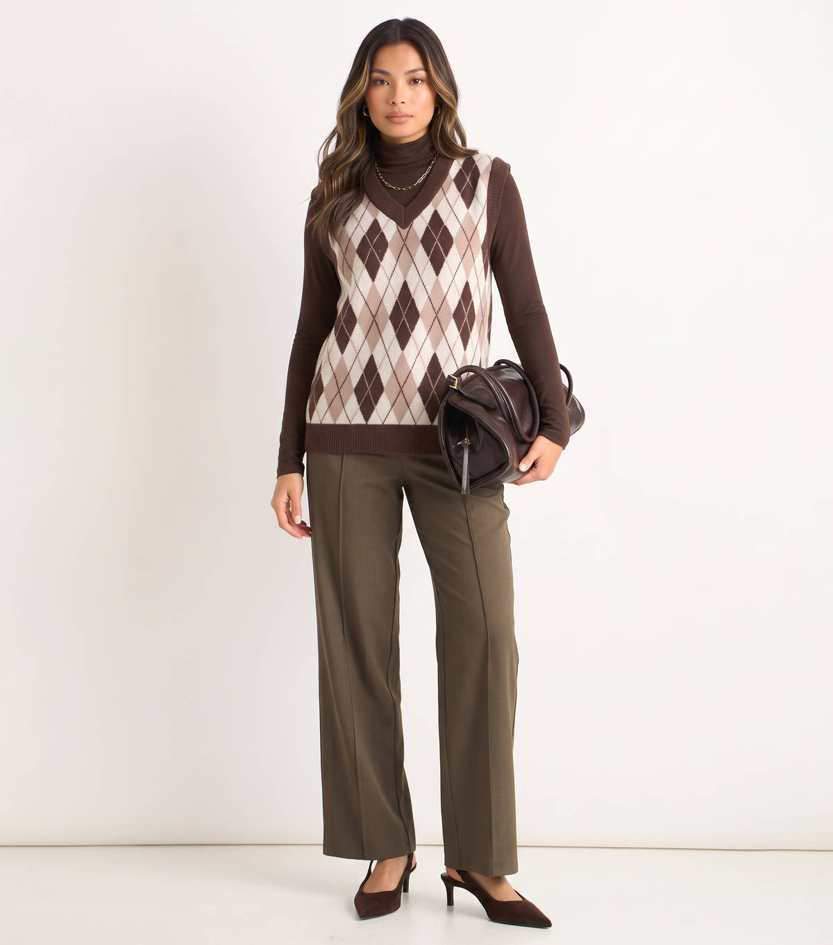 Chocolate Argyle Knit Vest Jumper
