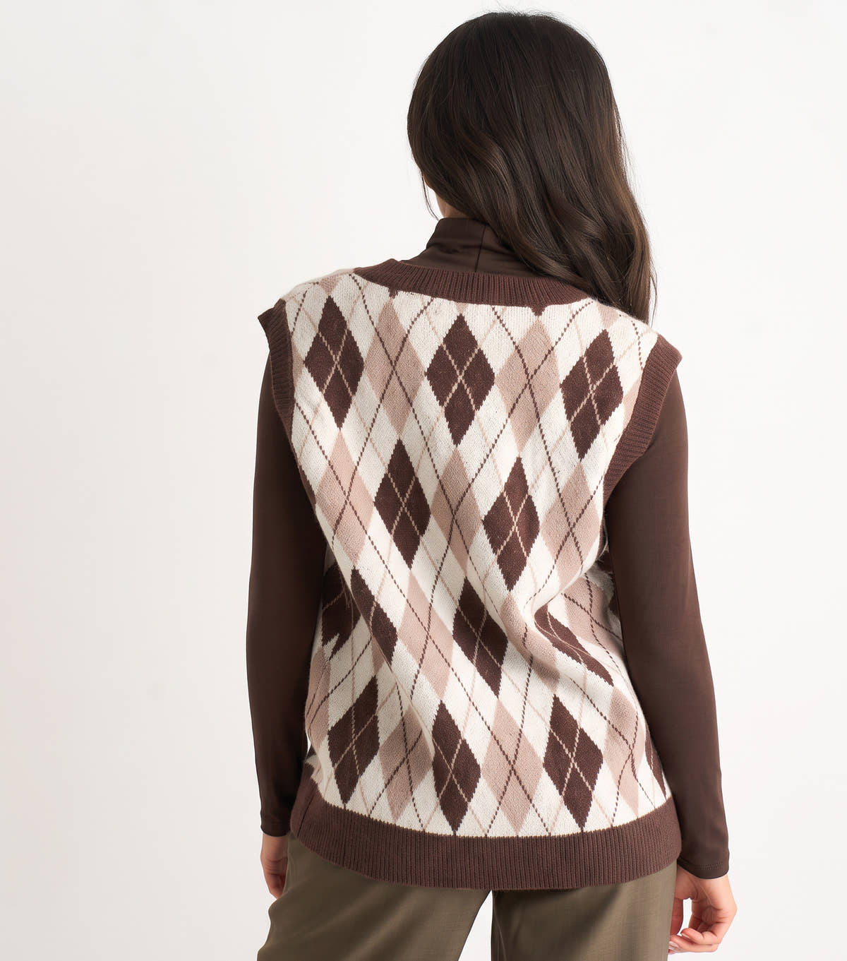 Chocolate Argyle Knit Vest Jumper