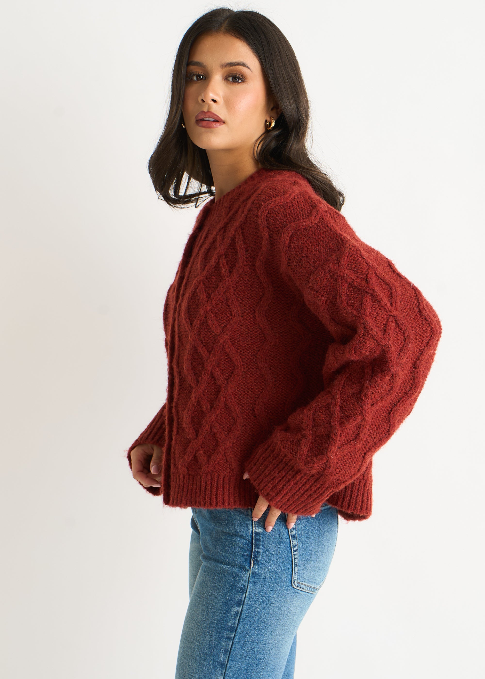 Rust Cable Knit Cardigan