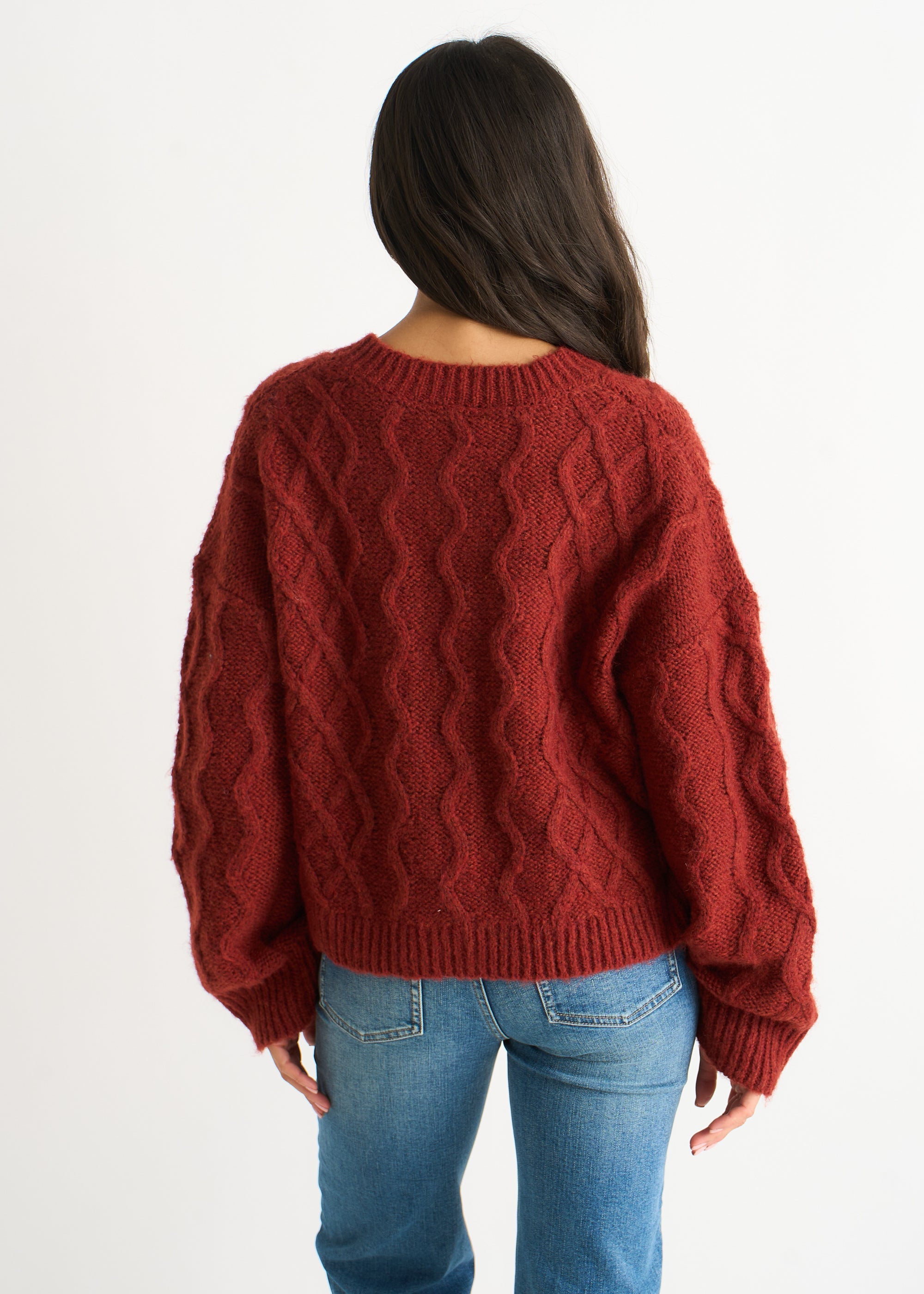 Rust Cable Knit Cardigan