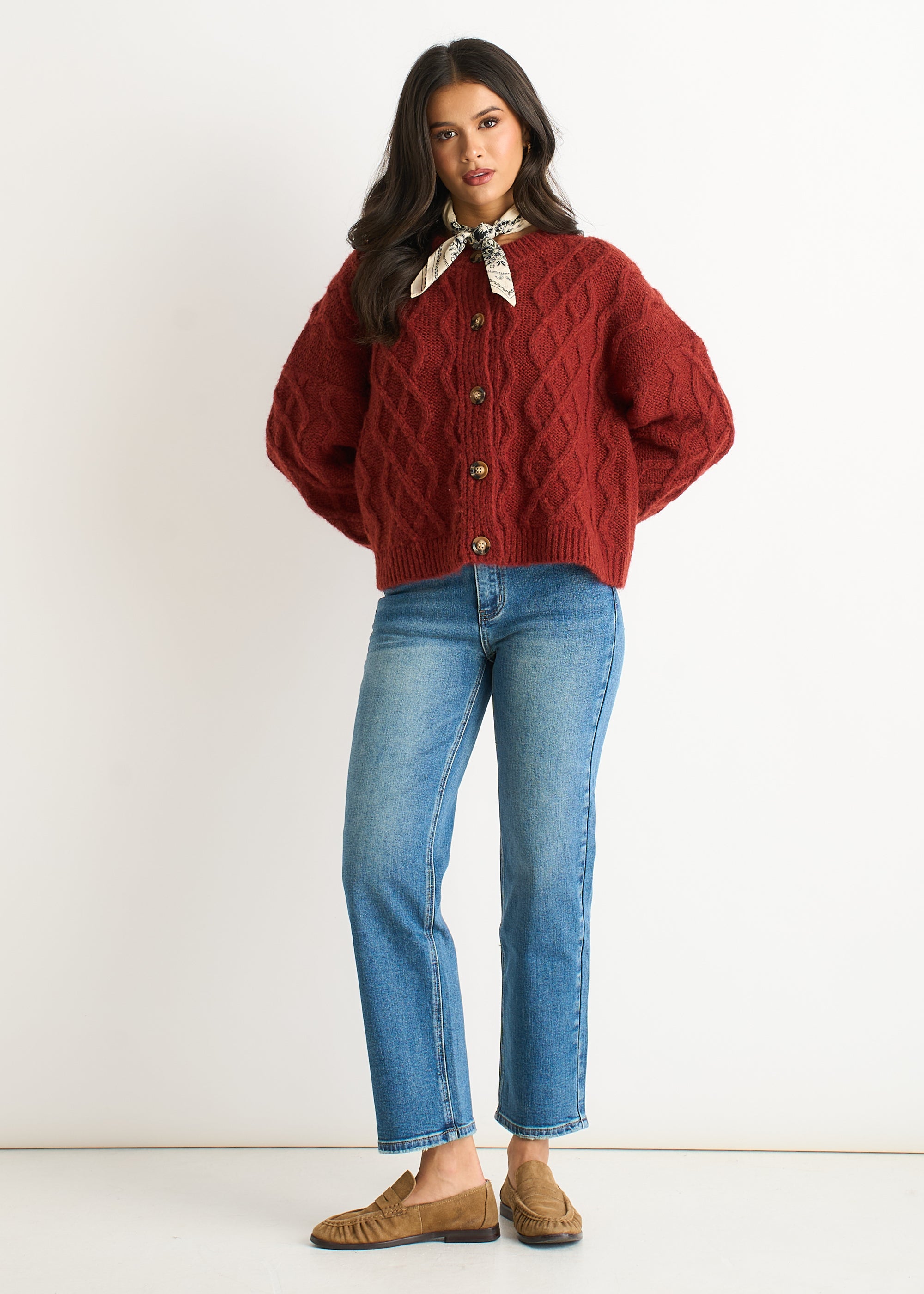 Rust Cable Knit Cardigan