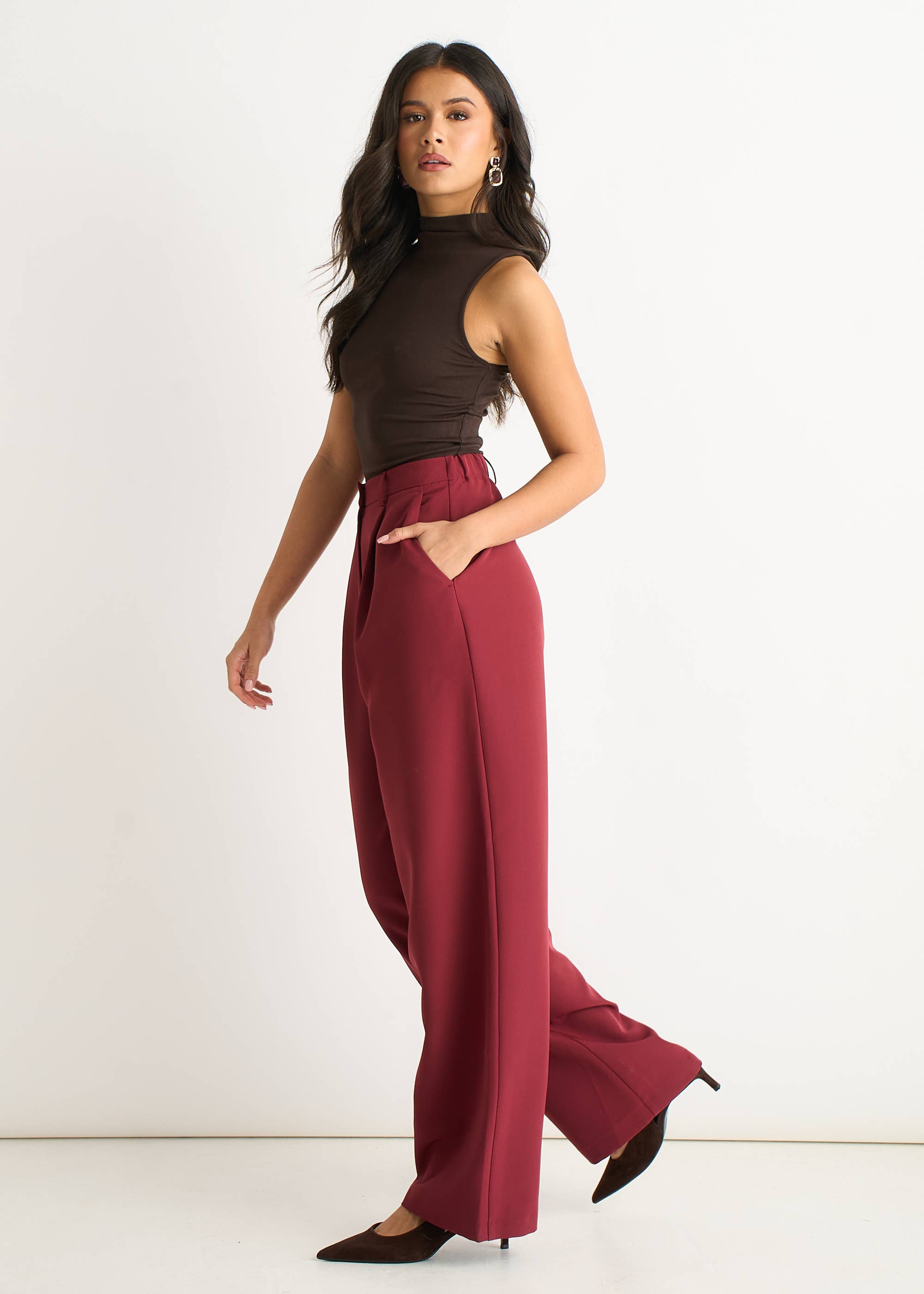 Rust Wide Leg Pleat Tailoring Trouser