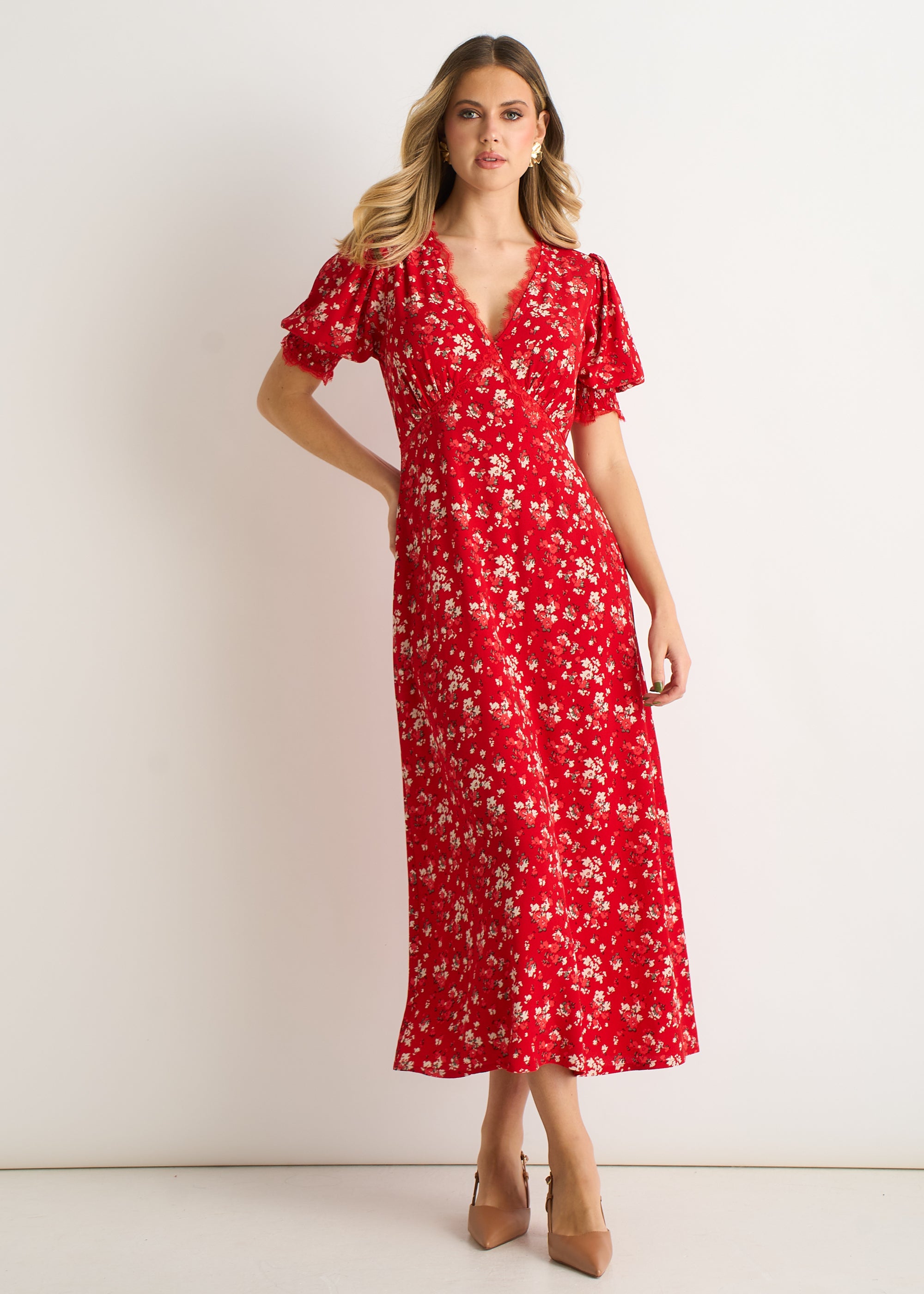 Viscose Lace Trim Midi Dress