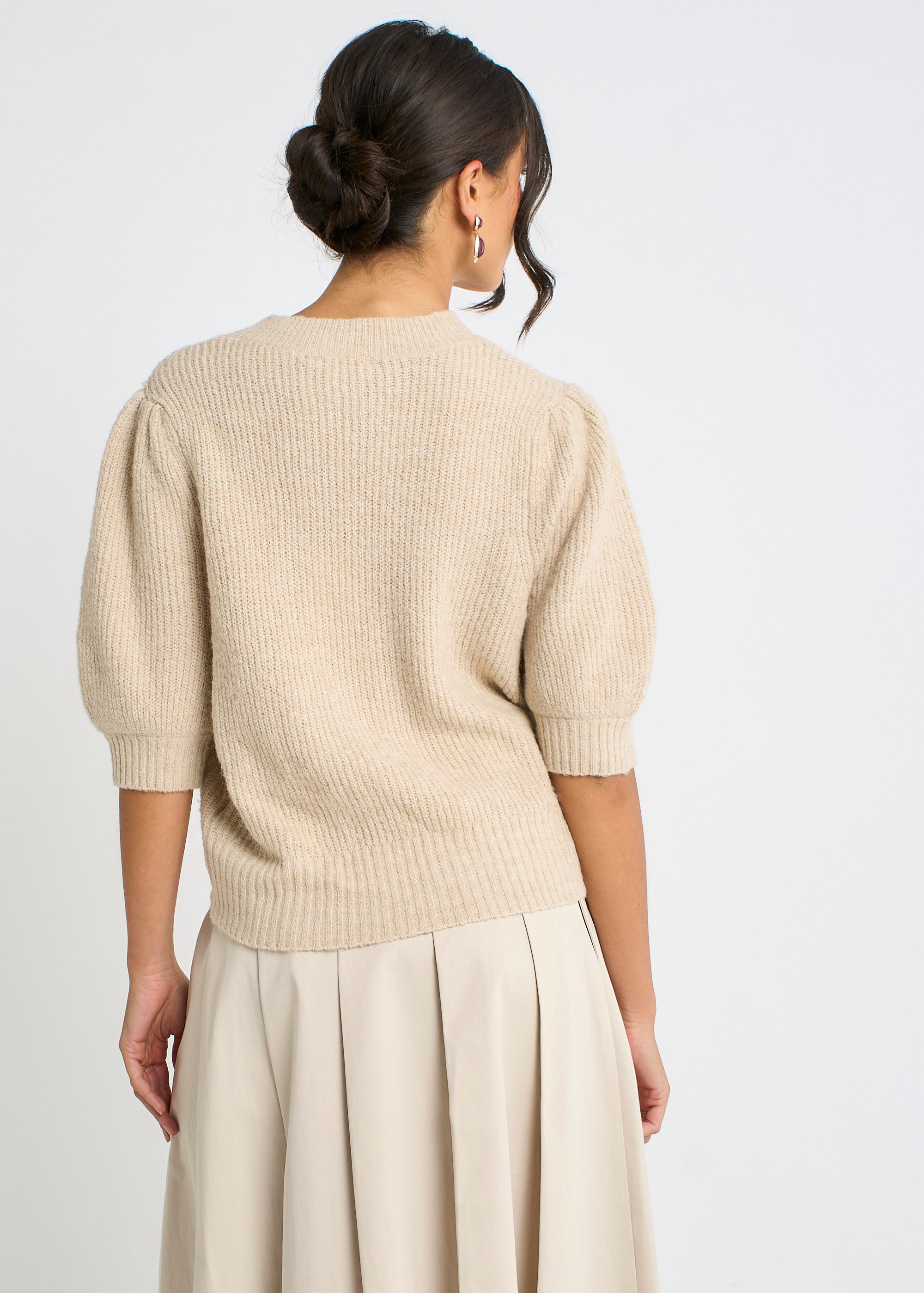Mocha Chiffon Bow Knitted Jumper