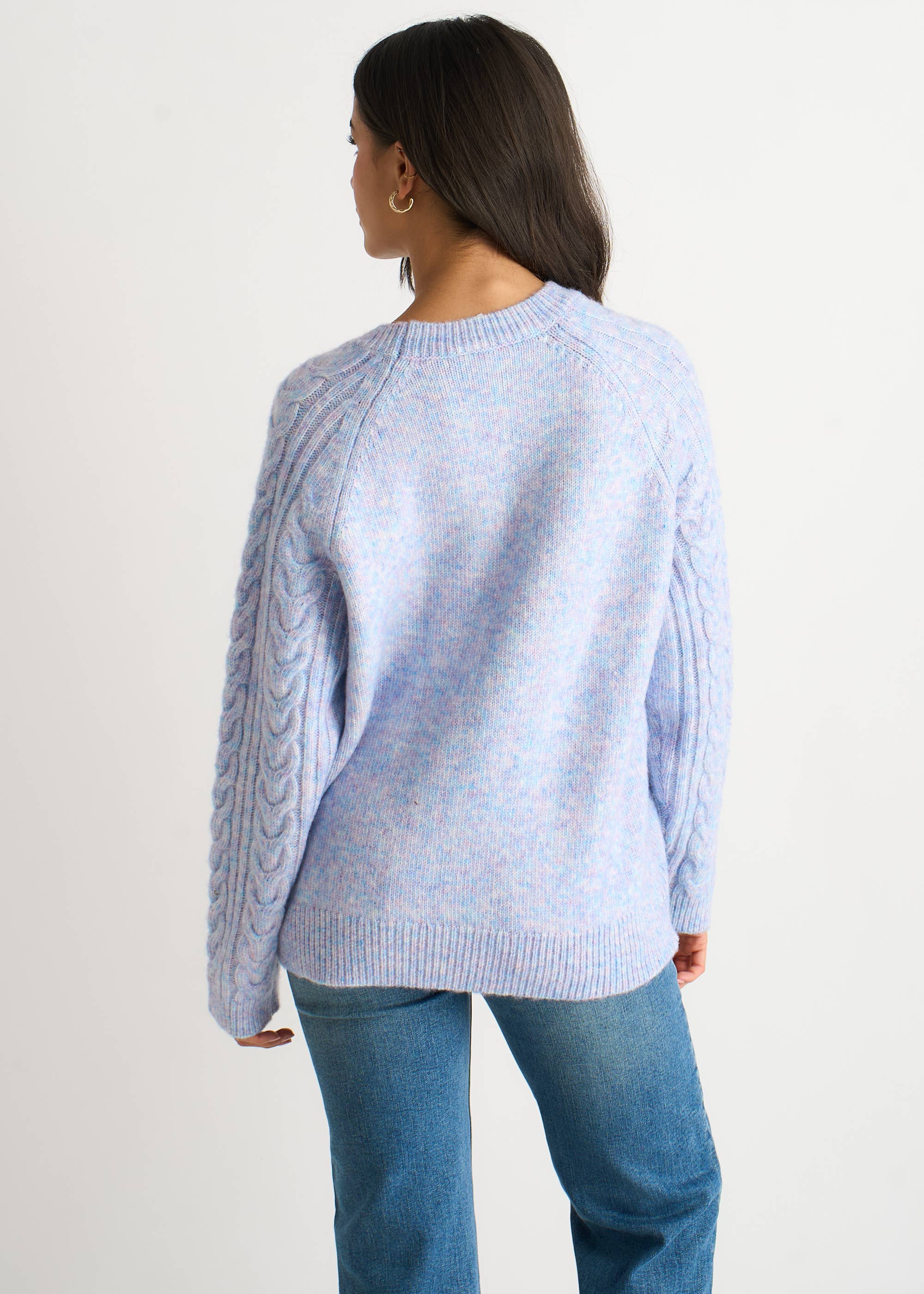 Blue Pastel Cable Knit Crew Neck Jumper