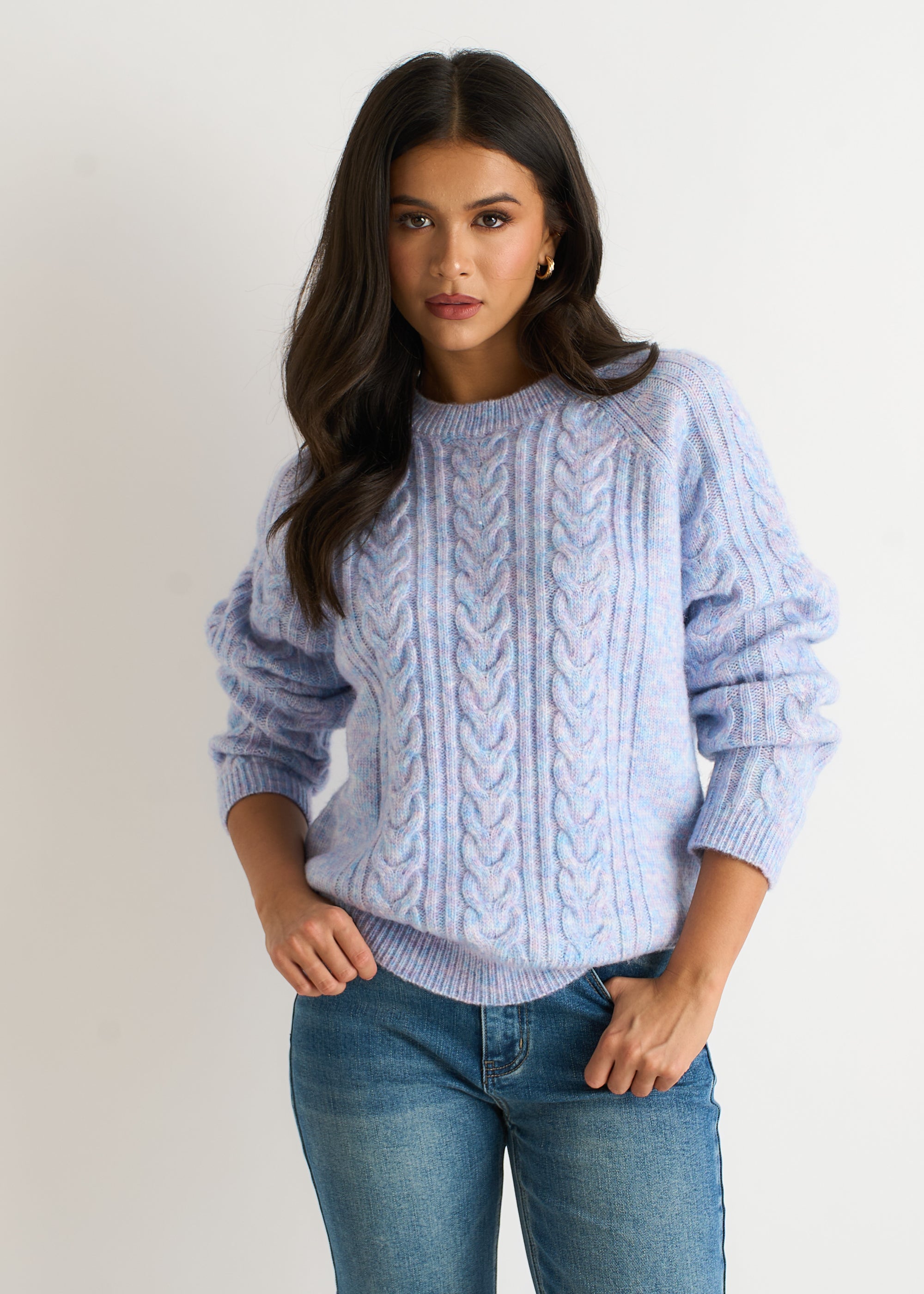 Pastel Cable Knit Crew Neck Jumper