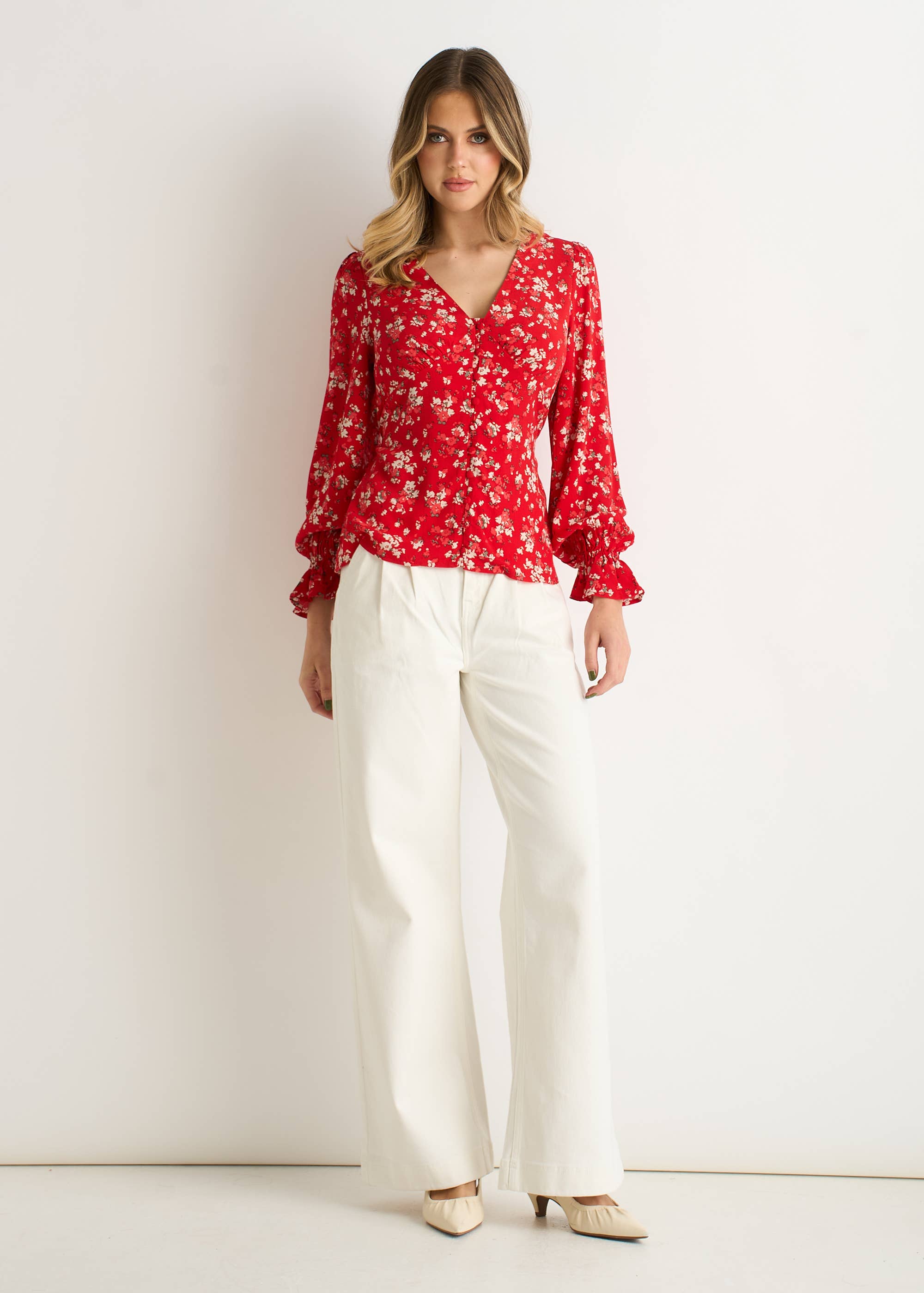 Red Ecovero Viscose Button-through Blouse