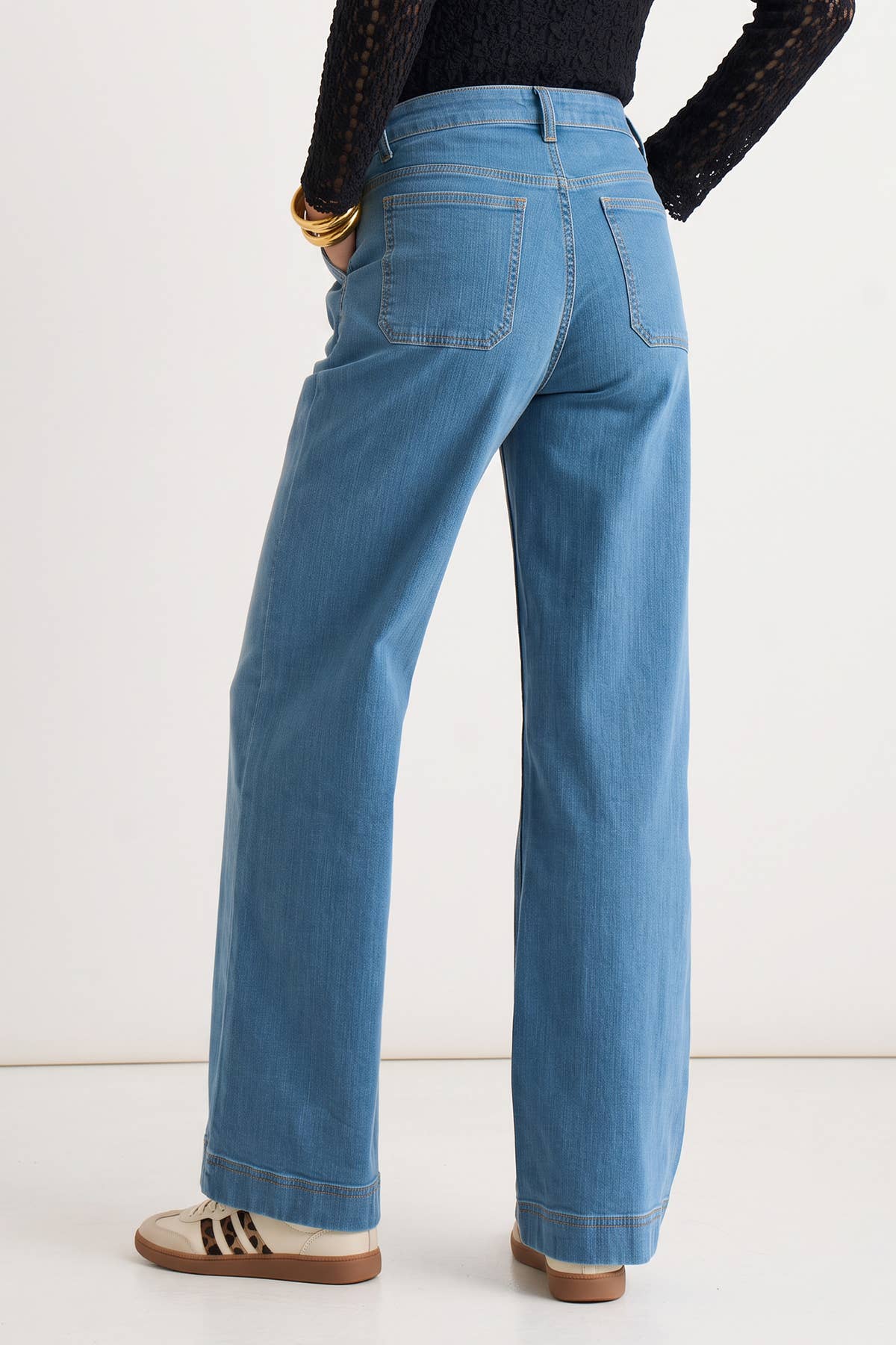 Blue Pleat Wide Leg Jean– View 2 | Gini London