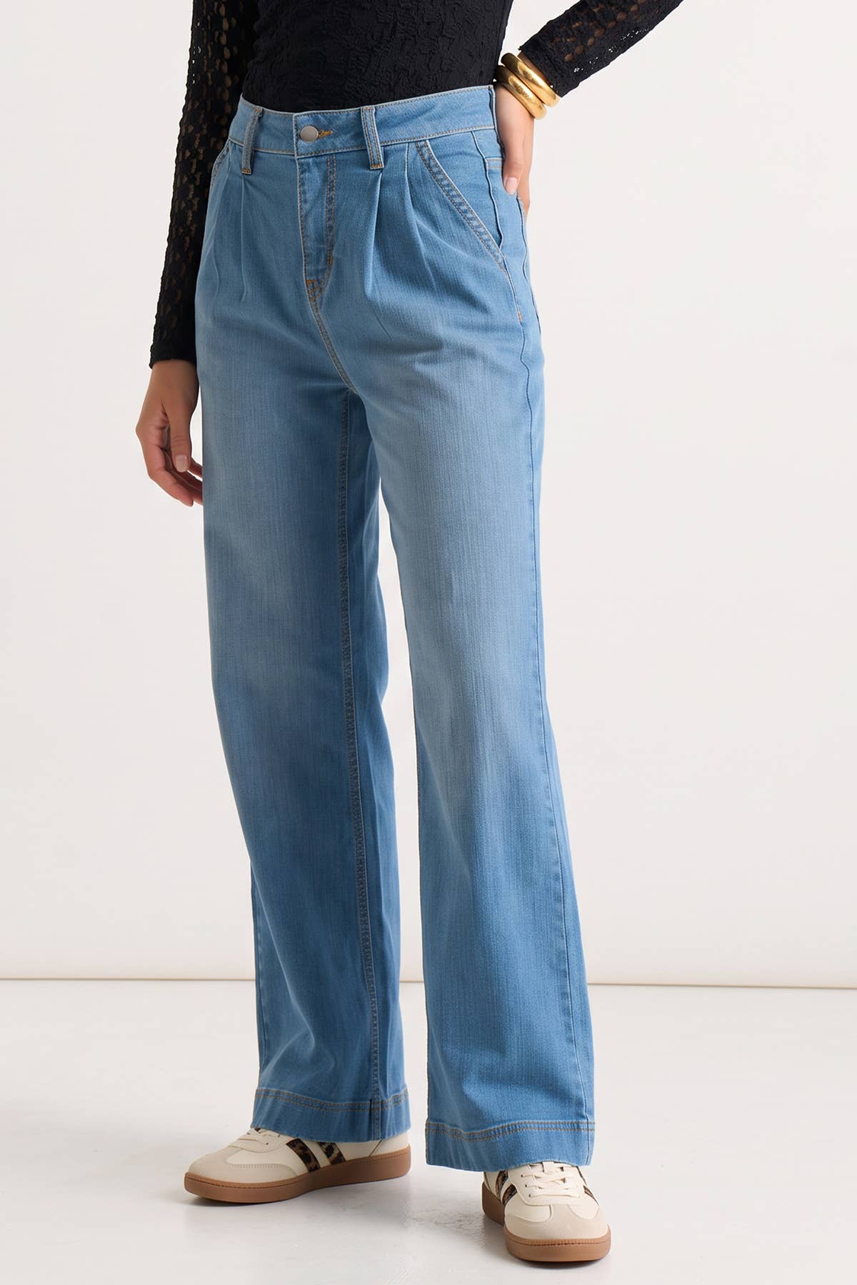 Blue Pleat Wide Leg Jean– View 4 | Gini London