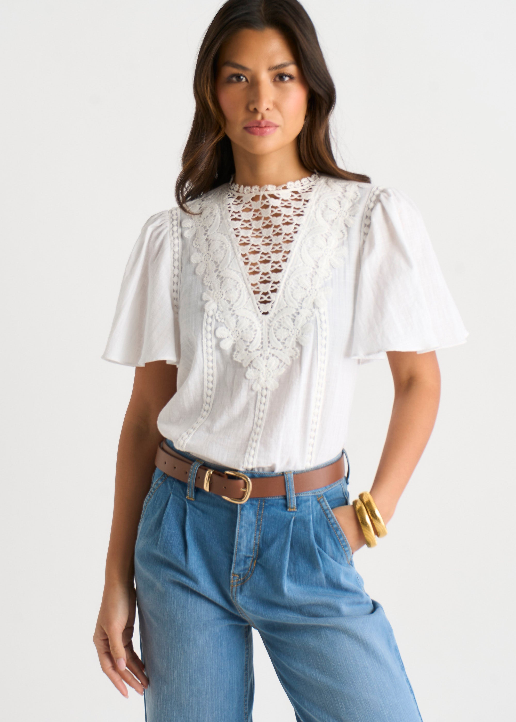 Blue Pleat Wide Leg Jean