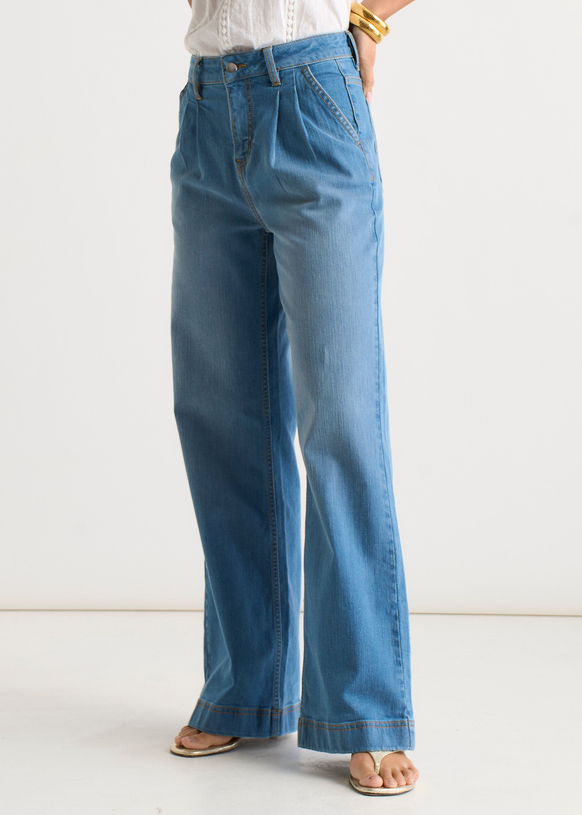 Blue Pleat Wide Leg Jean