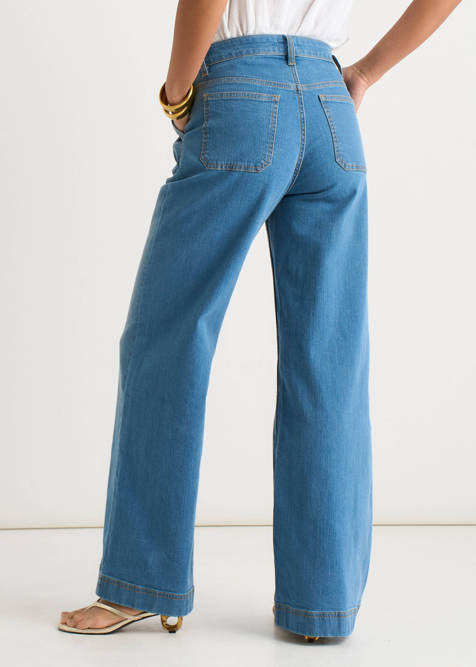 Blue Pleat Wide Leg Jean