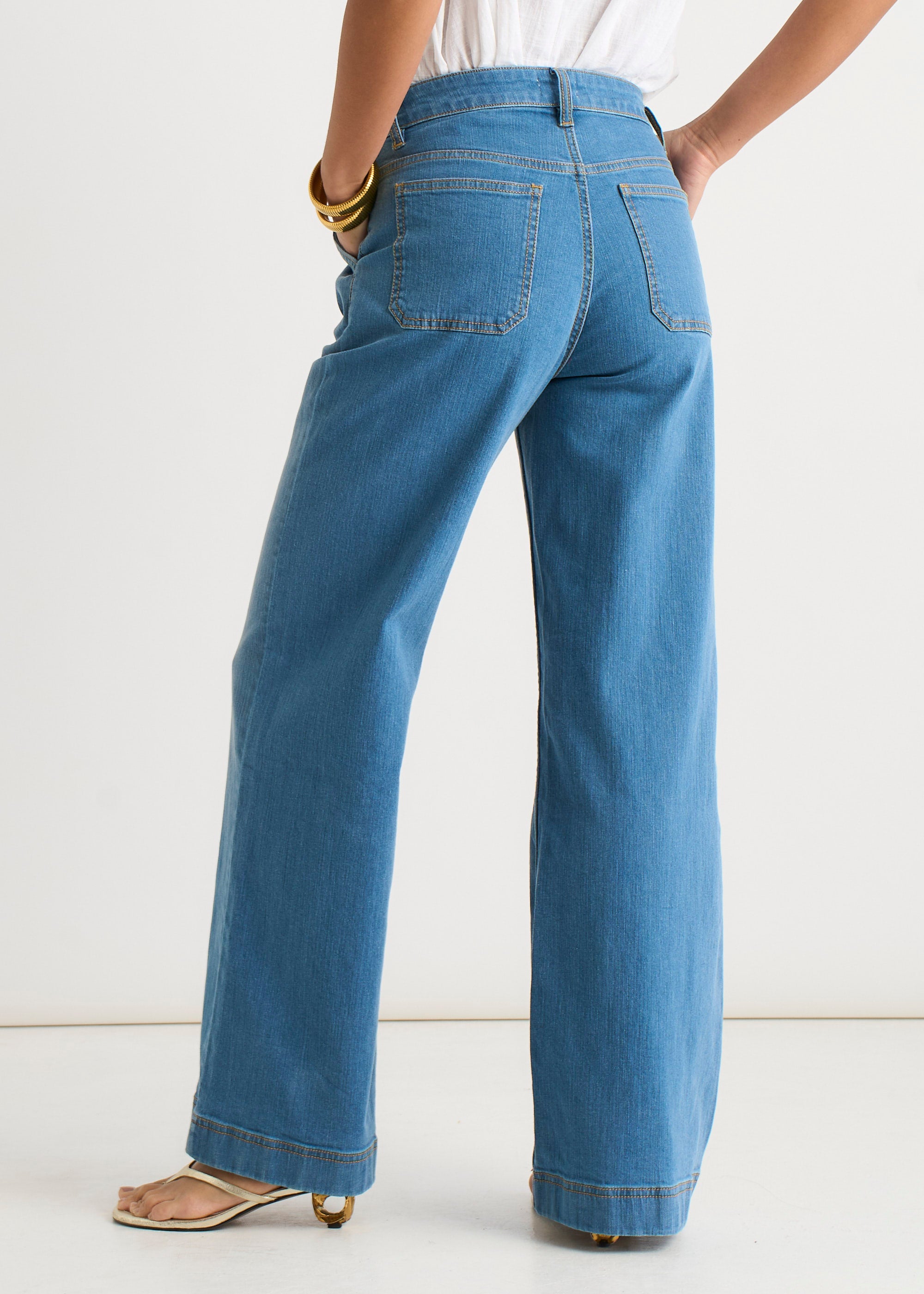 Blue Pleat Wide Leg Jean