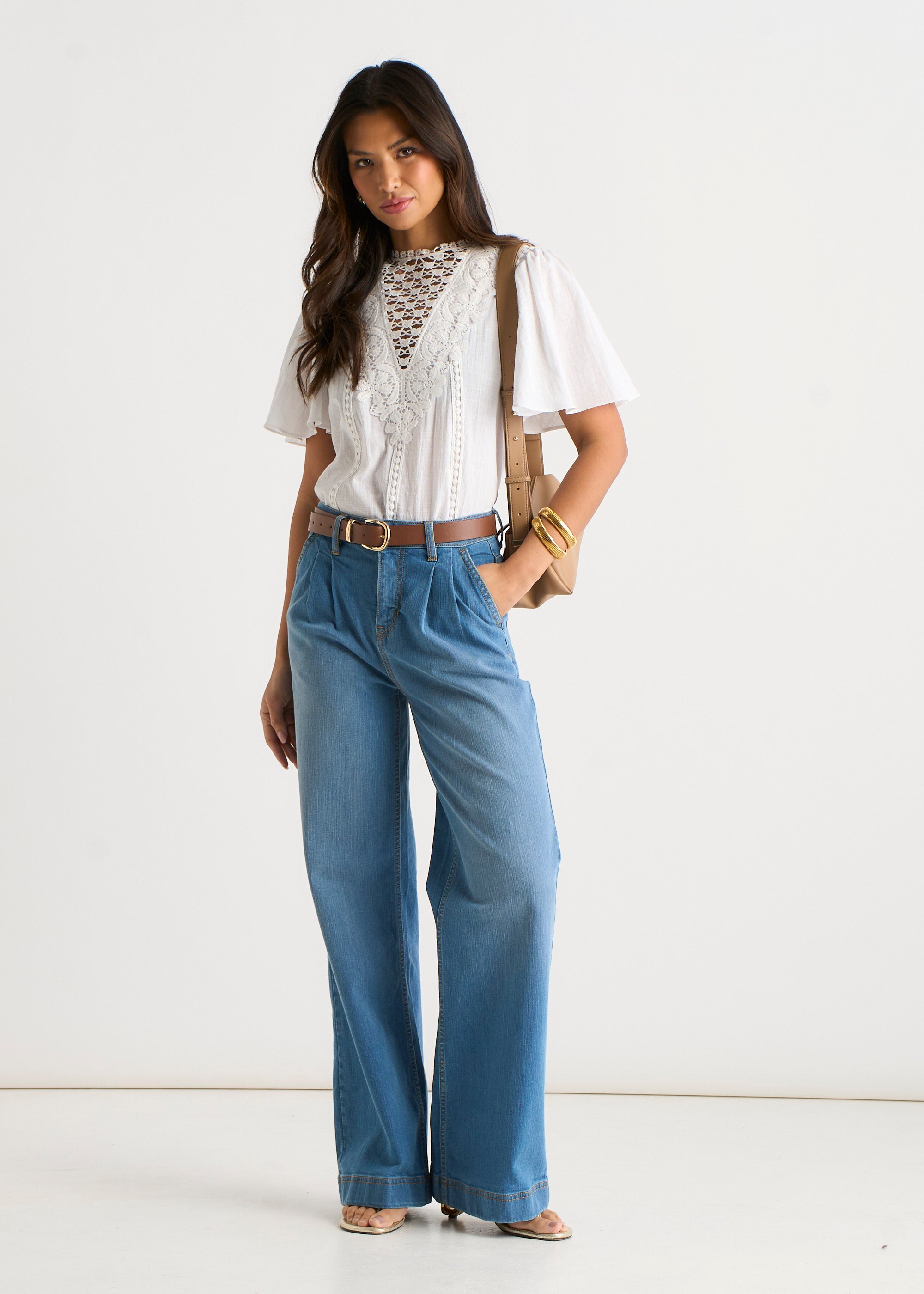 Blue Pleat Wide Leg Jean