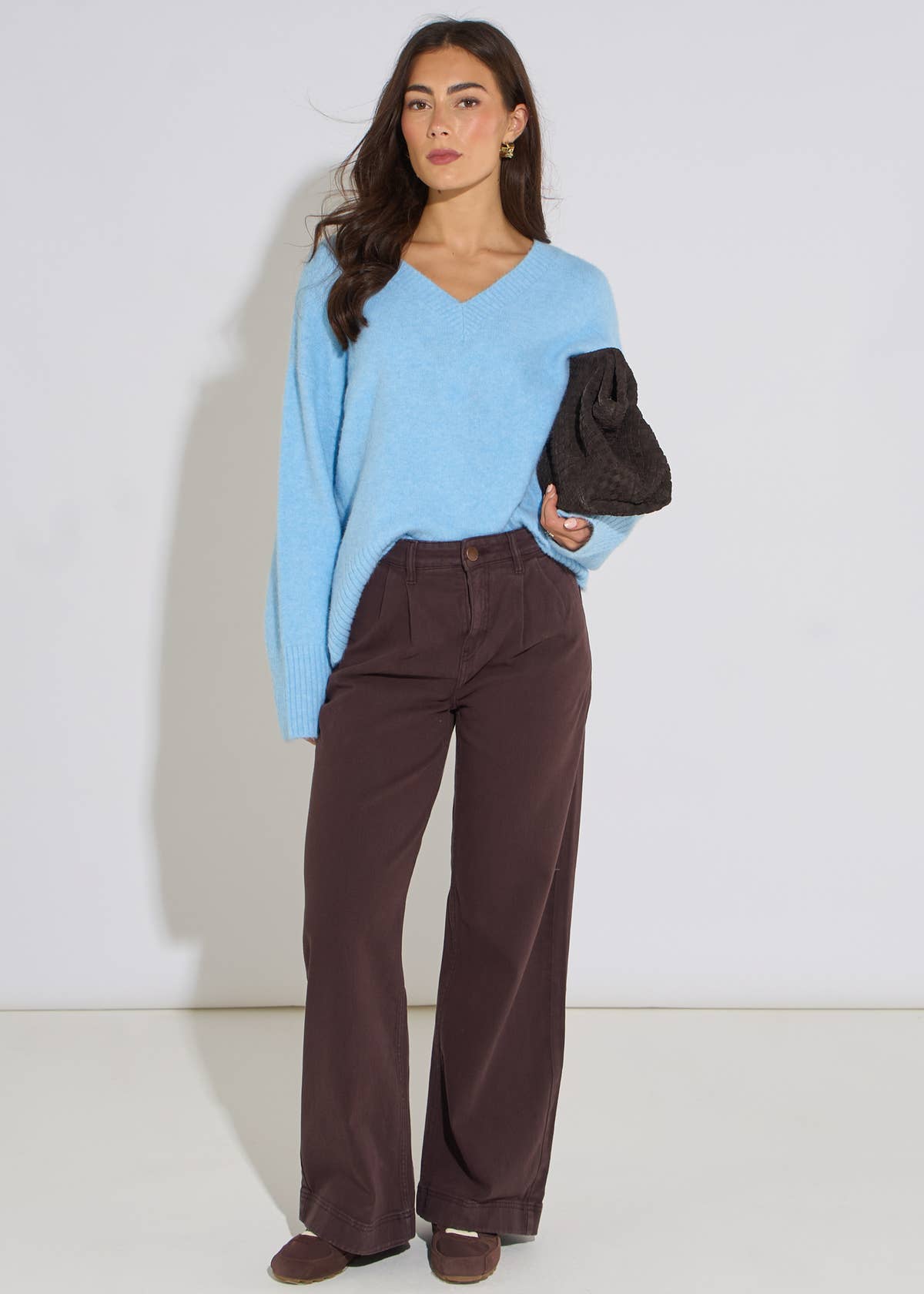 Brown Pleat Wide Leg Jean