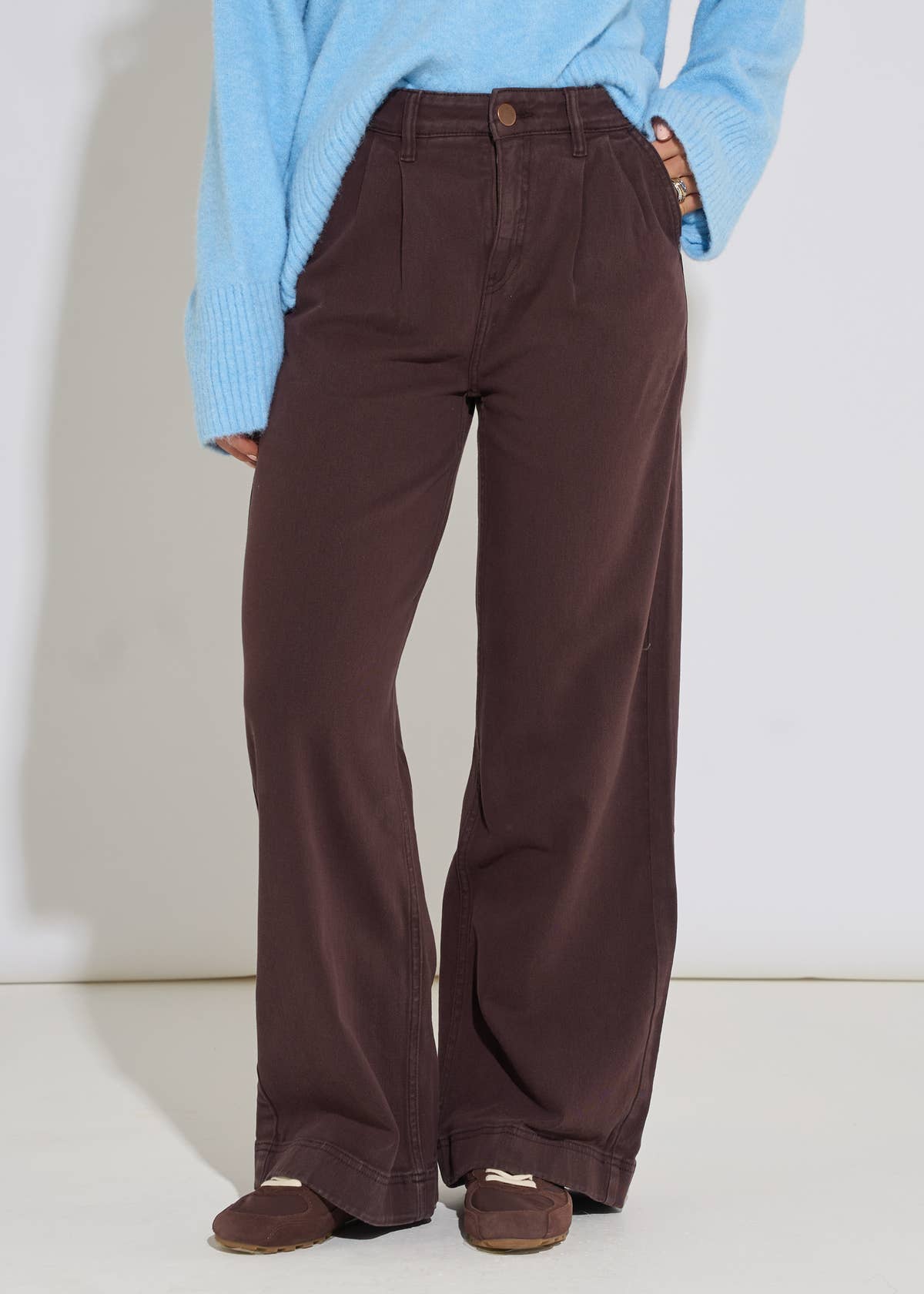 Brown Pleat Wide Leg Jean