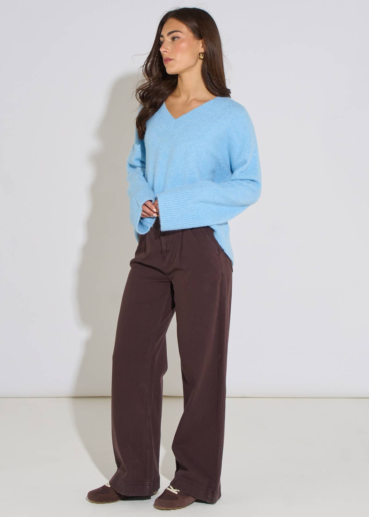 Brown Pleat Wide Leg Jean