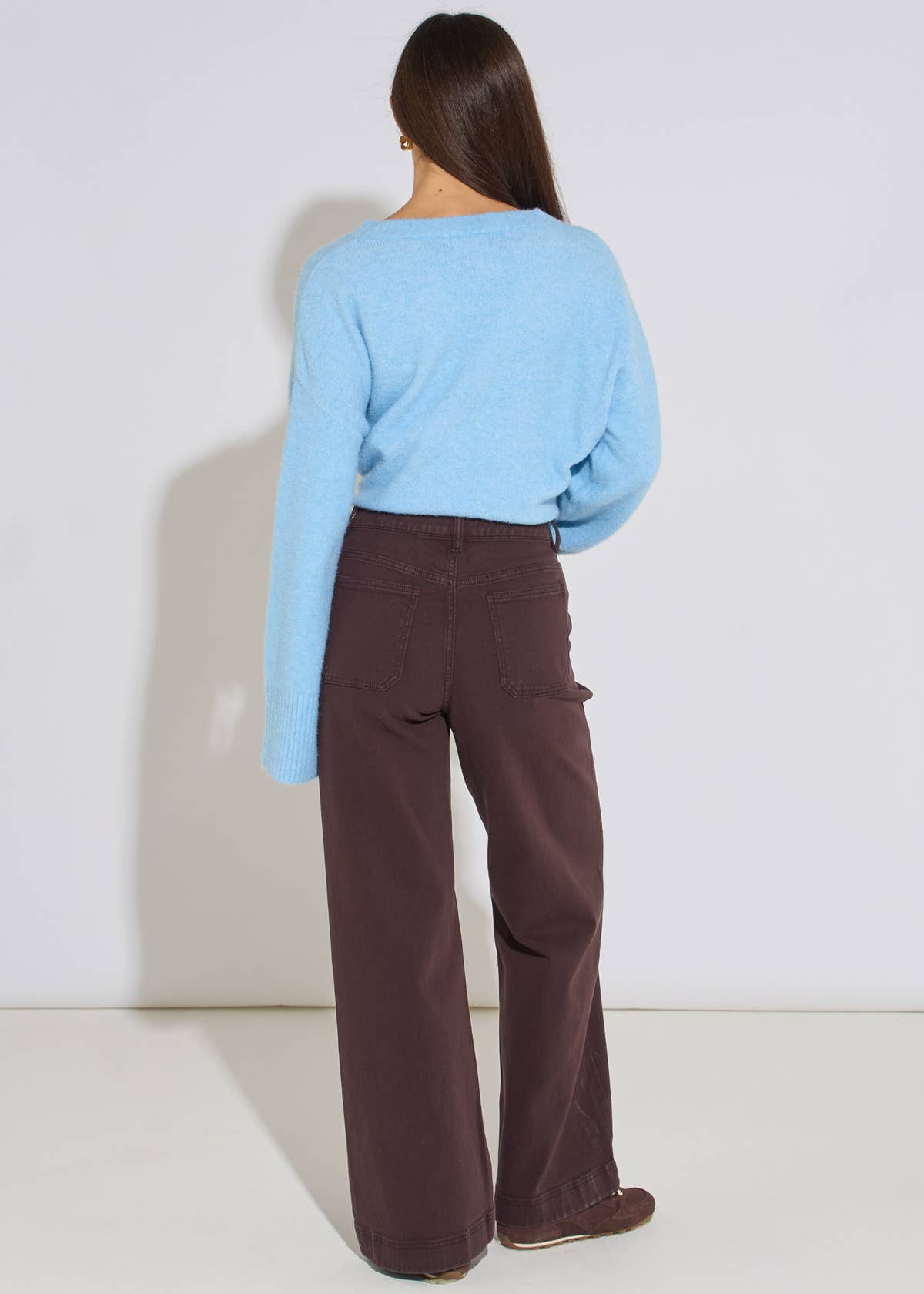 Brown Pleat Wide Leg Jean