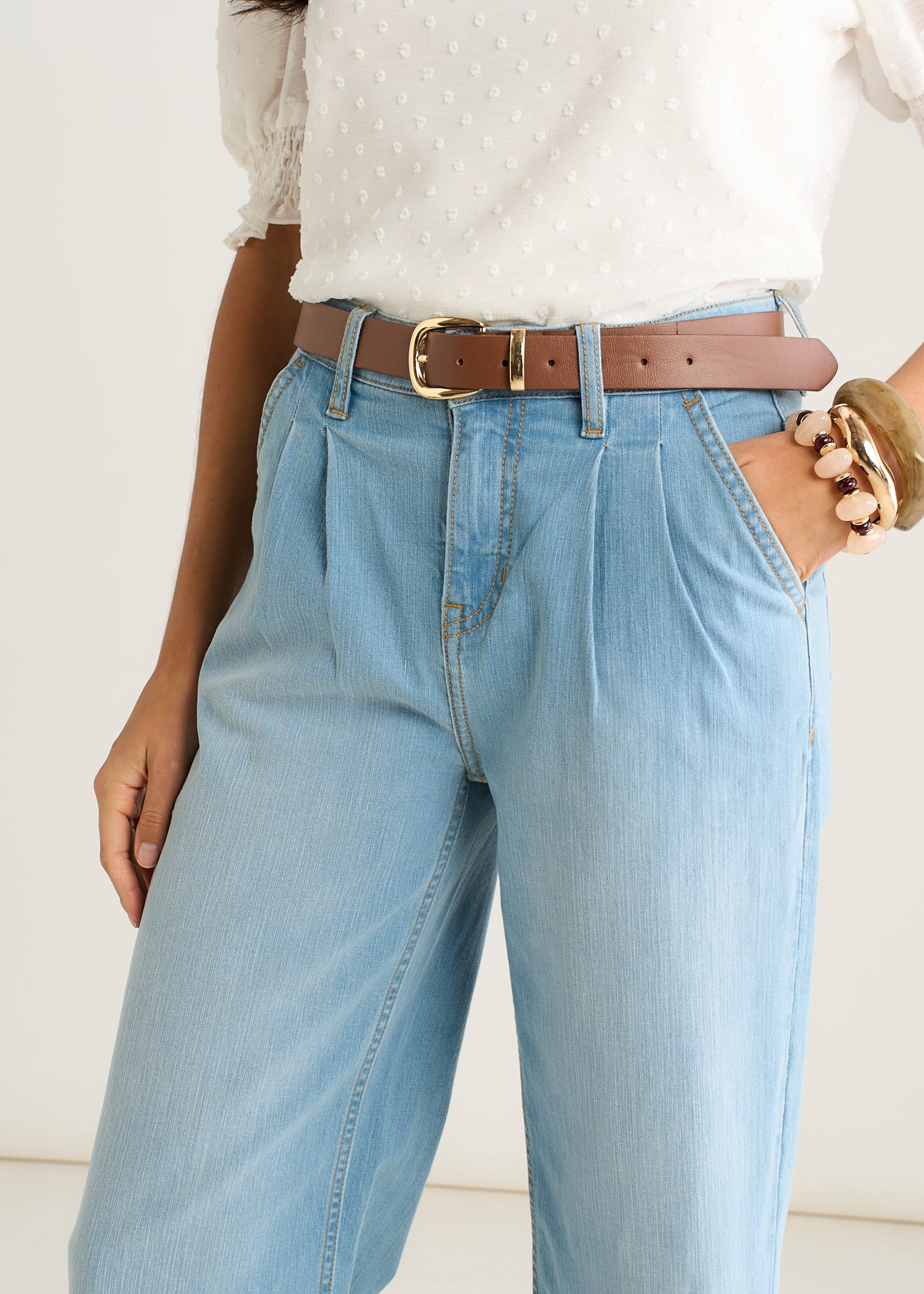 Light Blue Pleat Wide Leg Jean