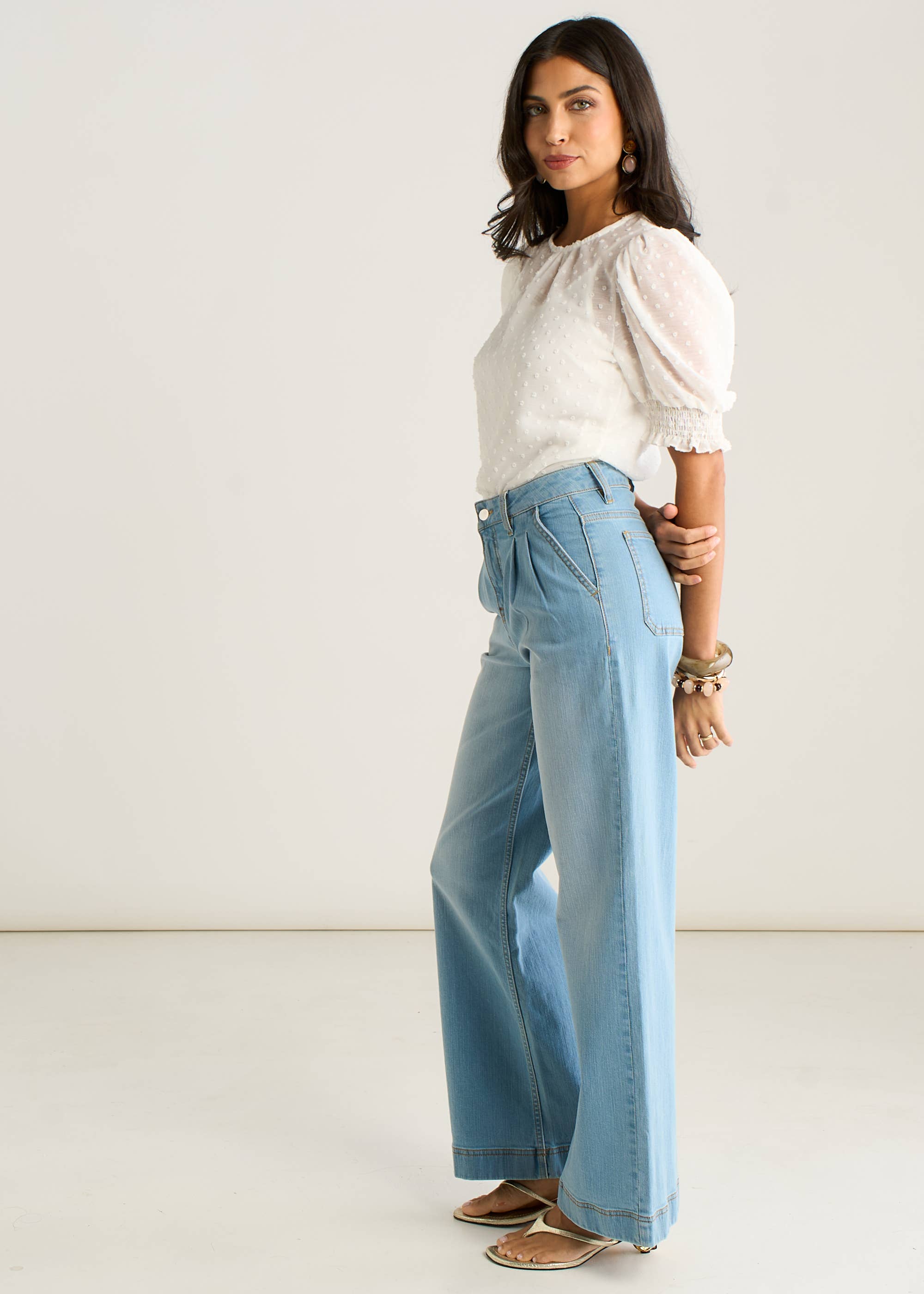 Light Blue Pleat Wide Leg Jean