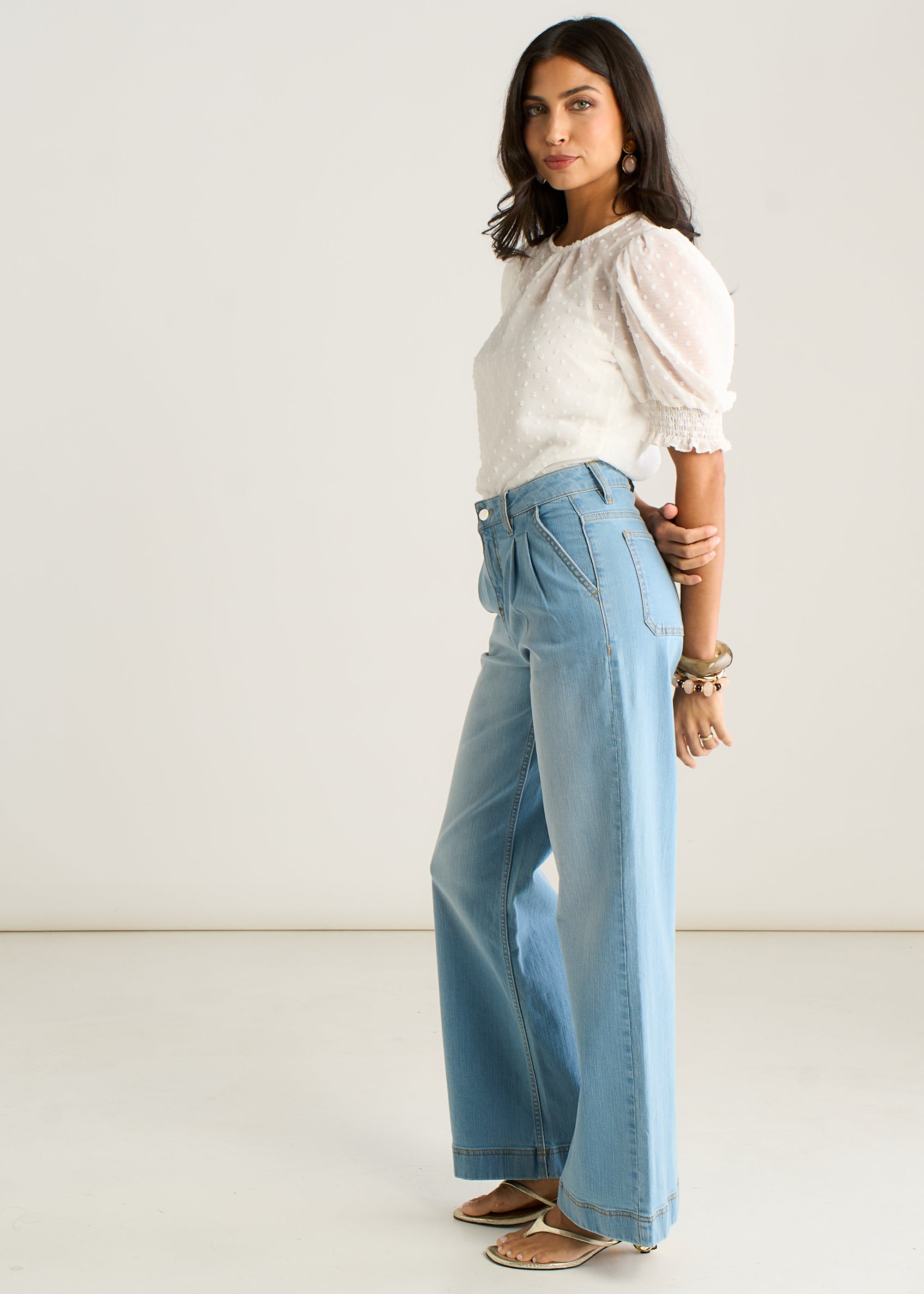 Light Blue Pleat Wide Leg Jean
