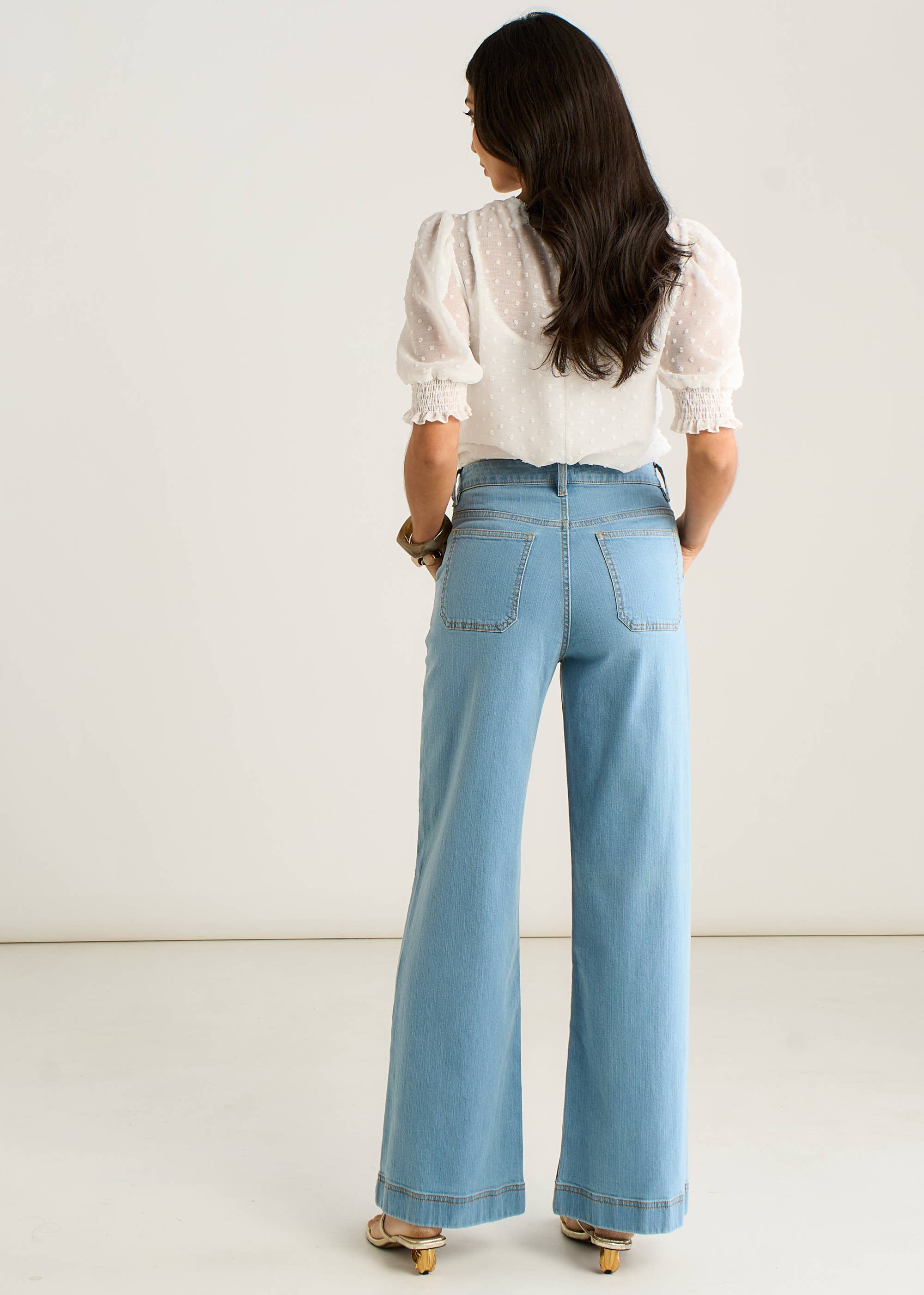 Light Blue Pleat Wide Leg Jean
