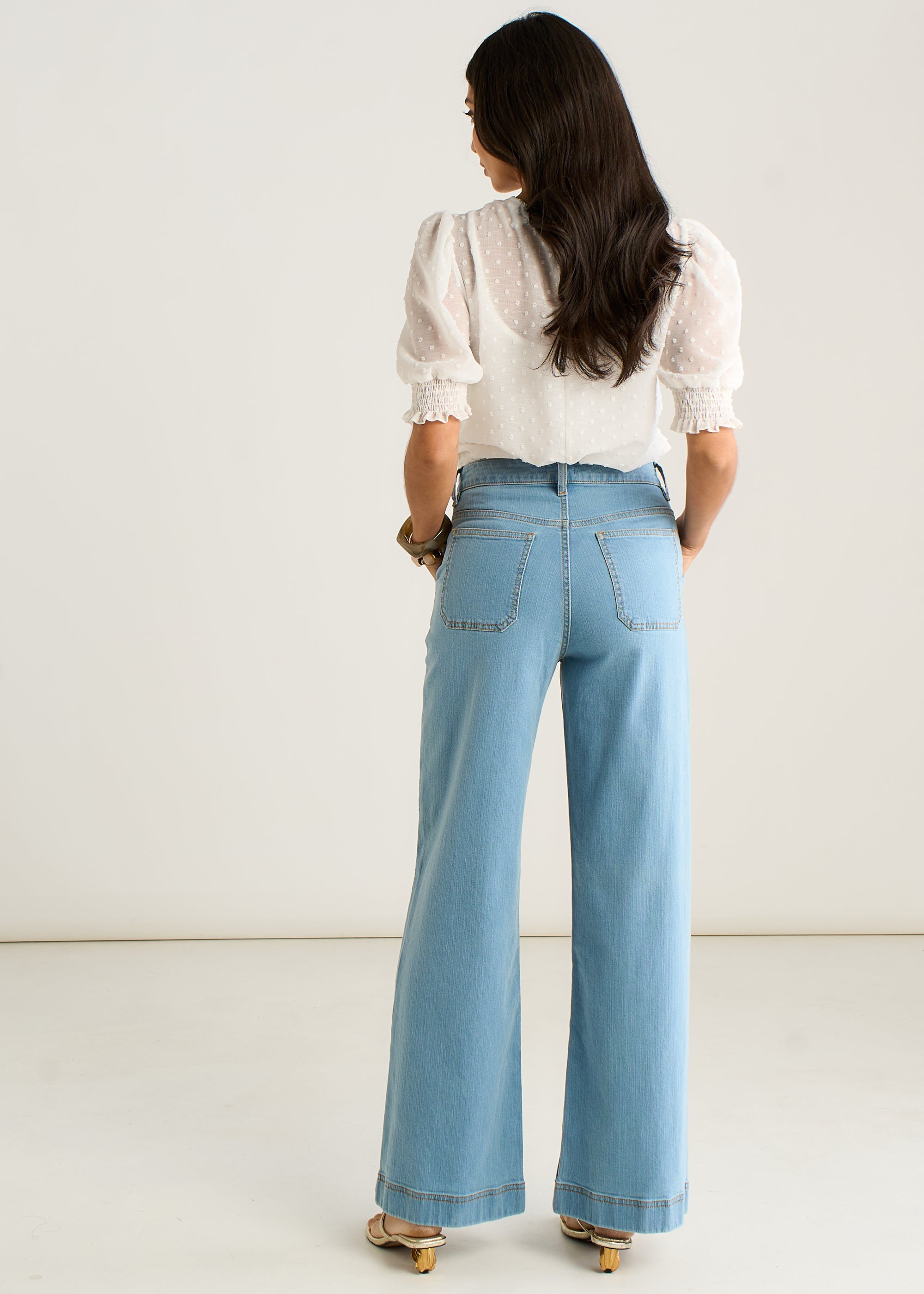Light Blue Pleat Wide Leg Jean