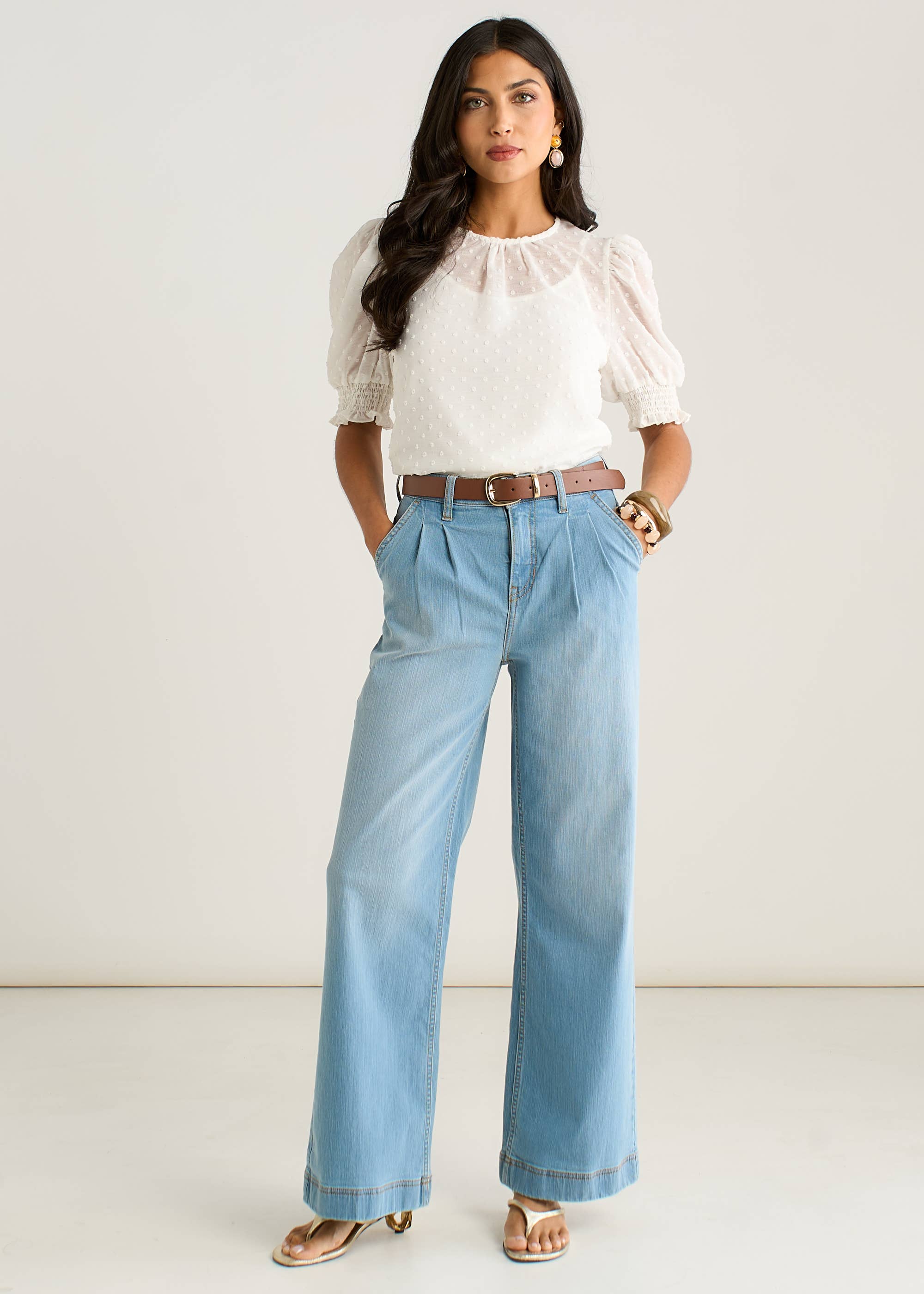 Light Blue Pleat Wide Leg Jean