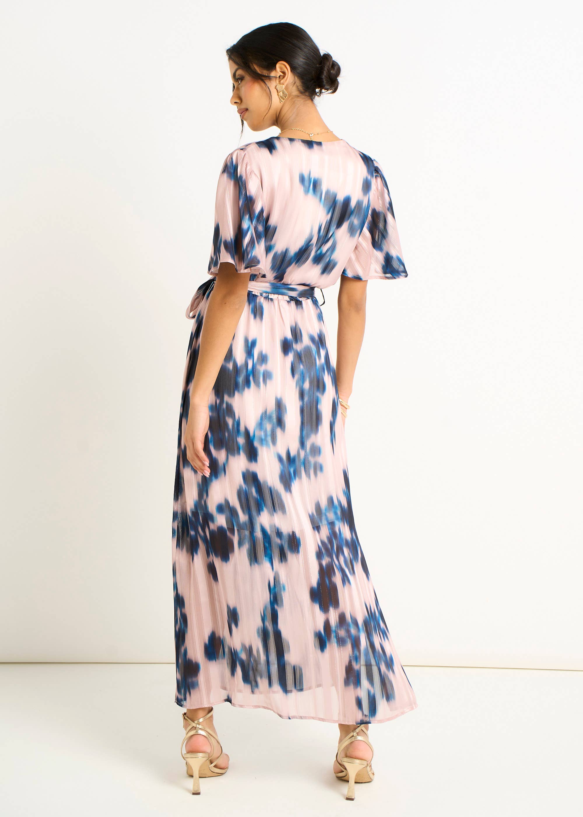 Champagne Blur Print Wrap Midi Dress