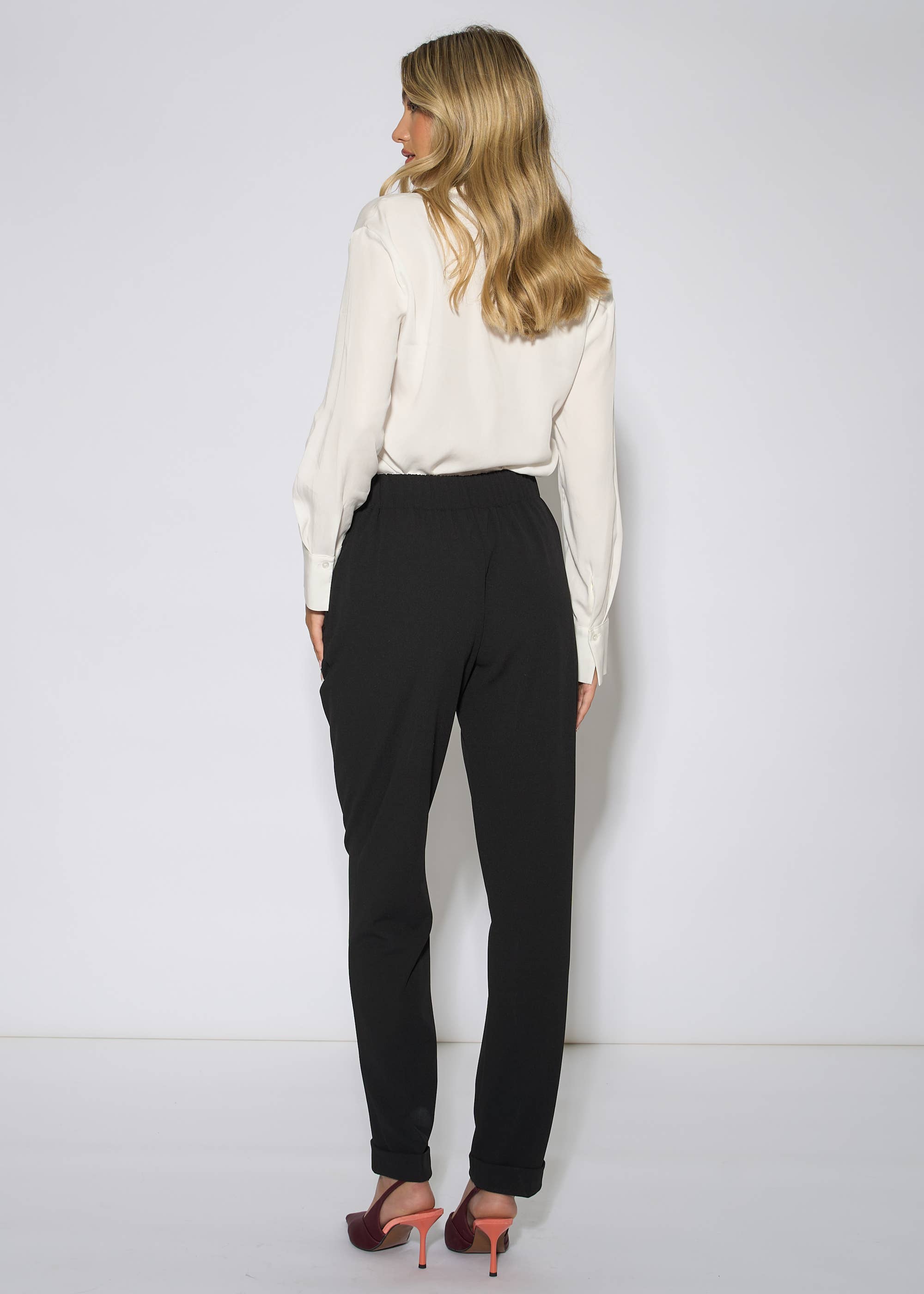 Black Drawstring Turn Up Scuba Crepe Jogger