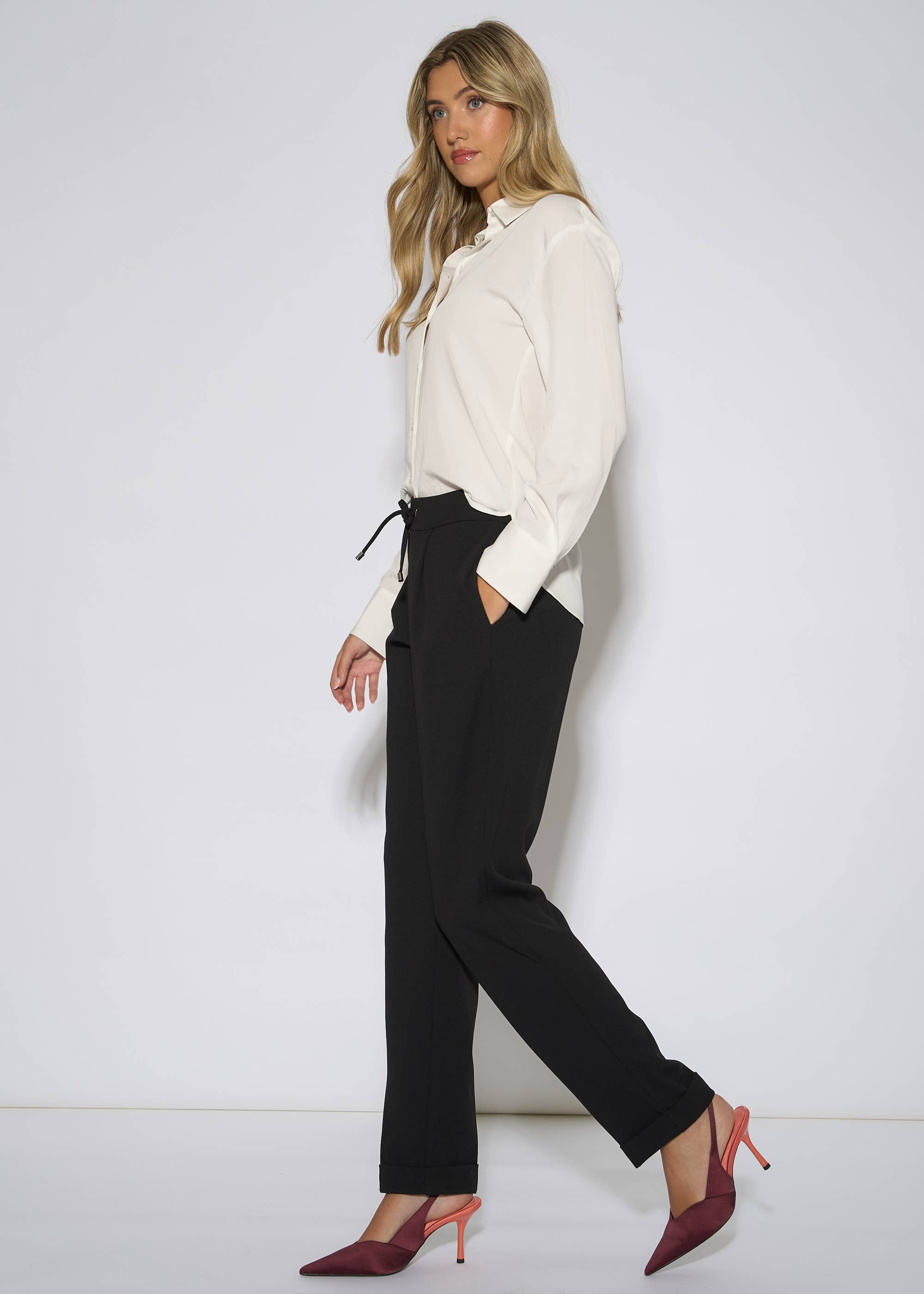 Black Drawstring Turn Up Scuba Crepe Jogger