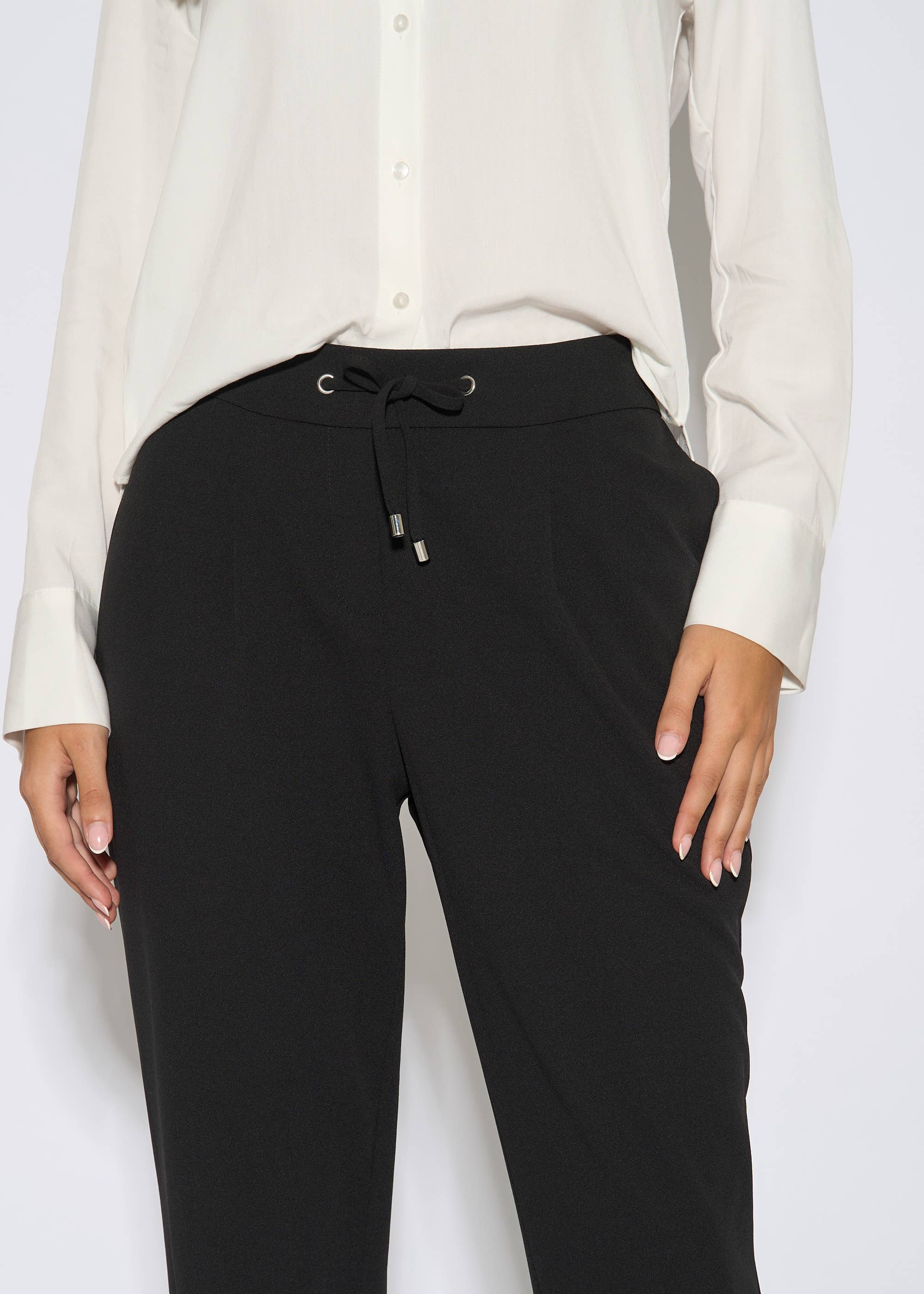 Black Drawstring Turn Up Scuba Crepe Jogger