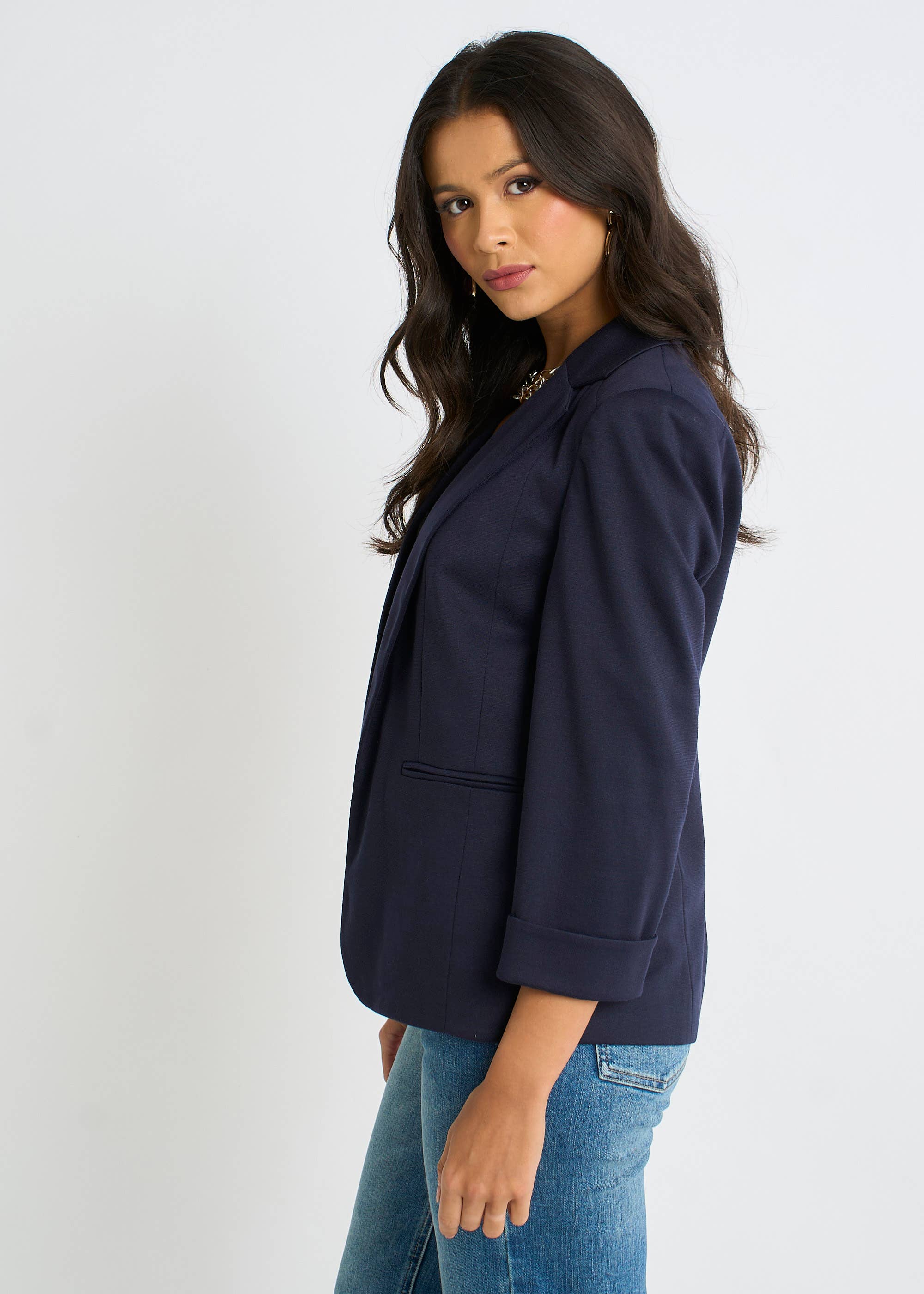 Navy Ponte Edge to Edge Jacket