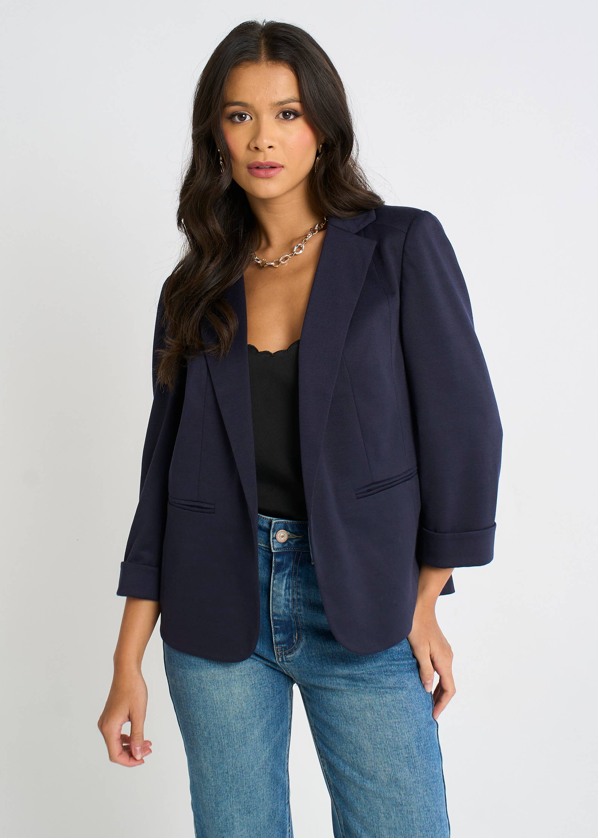 Navy Ponte Edge to Edge Jacket