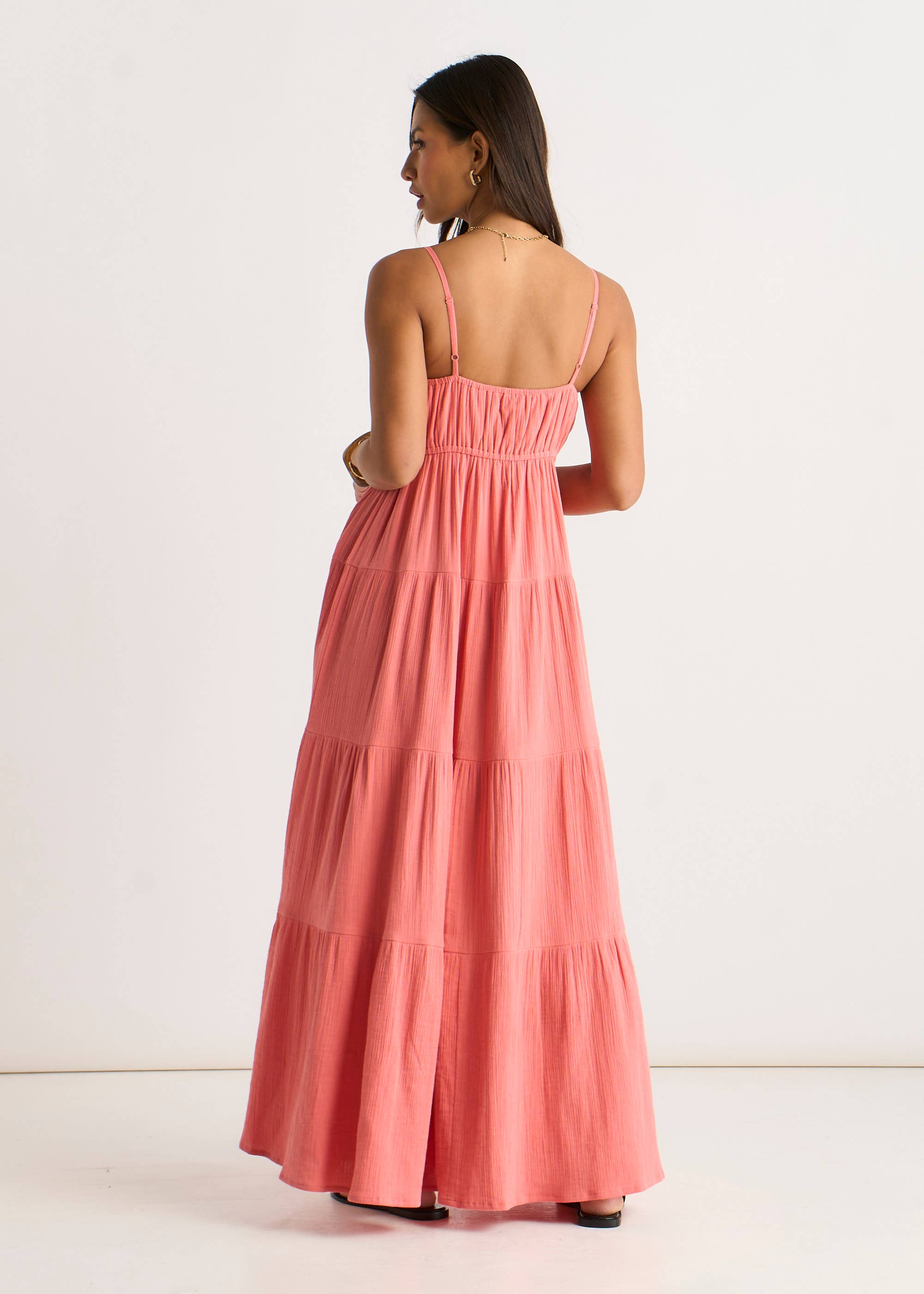Coral Double Gauze Tierred Cami Maxi Dress
