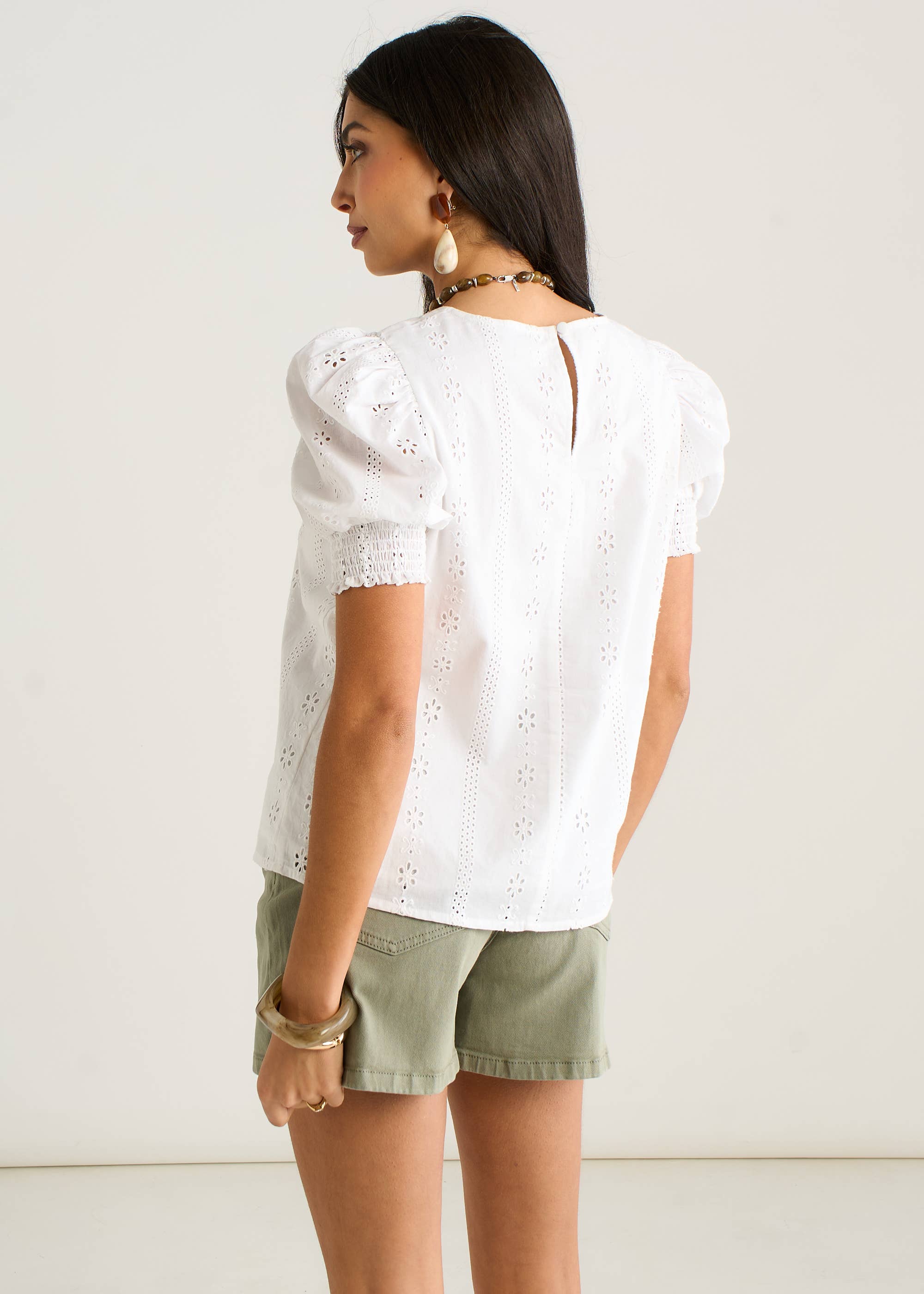 Cream Broderie Anglaise Puff Sleeves Top