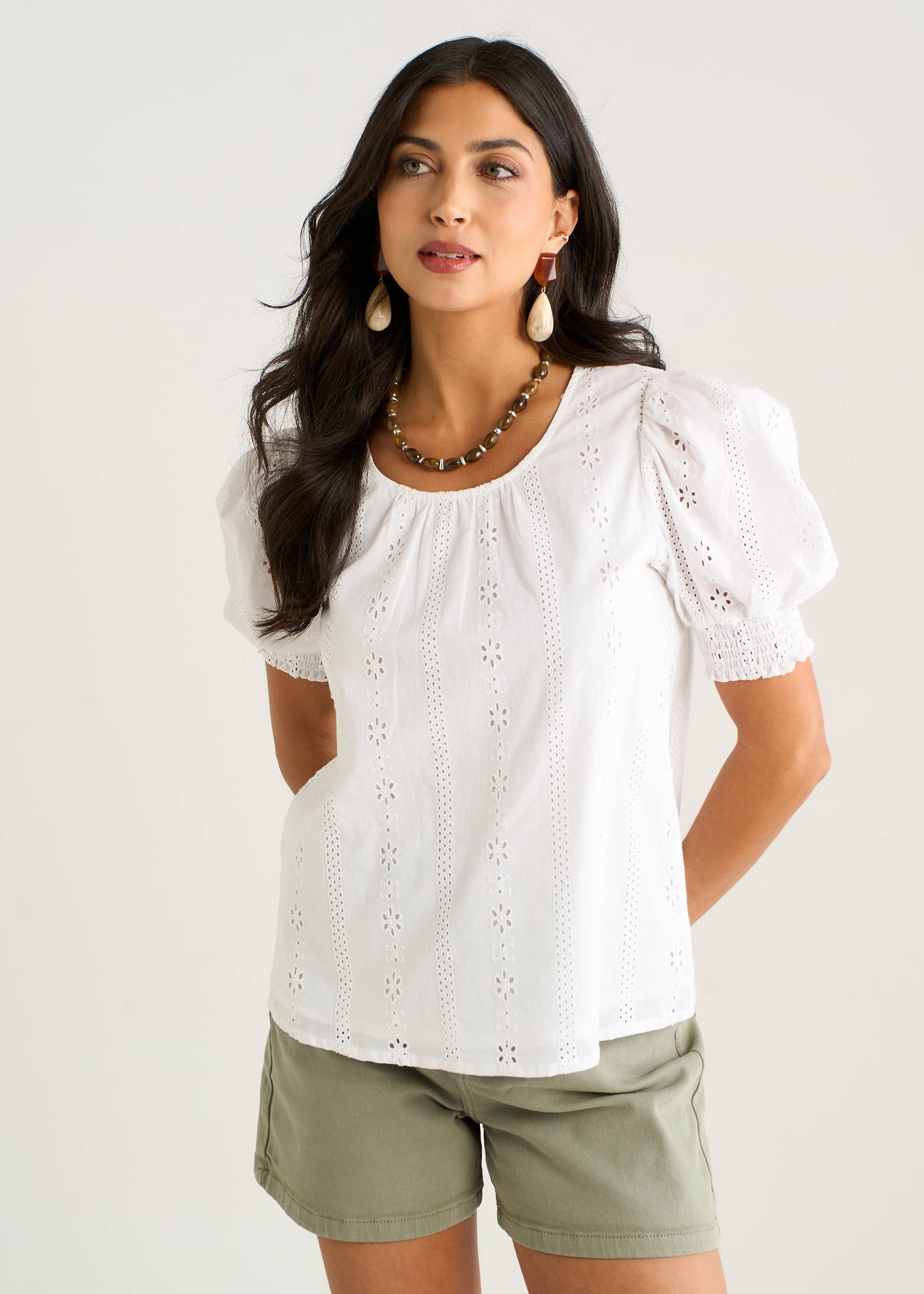 Cream Broderie Anglaise Puff Sleeves Top