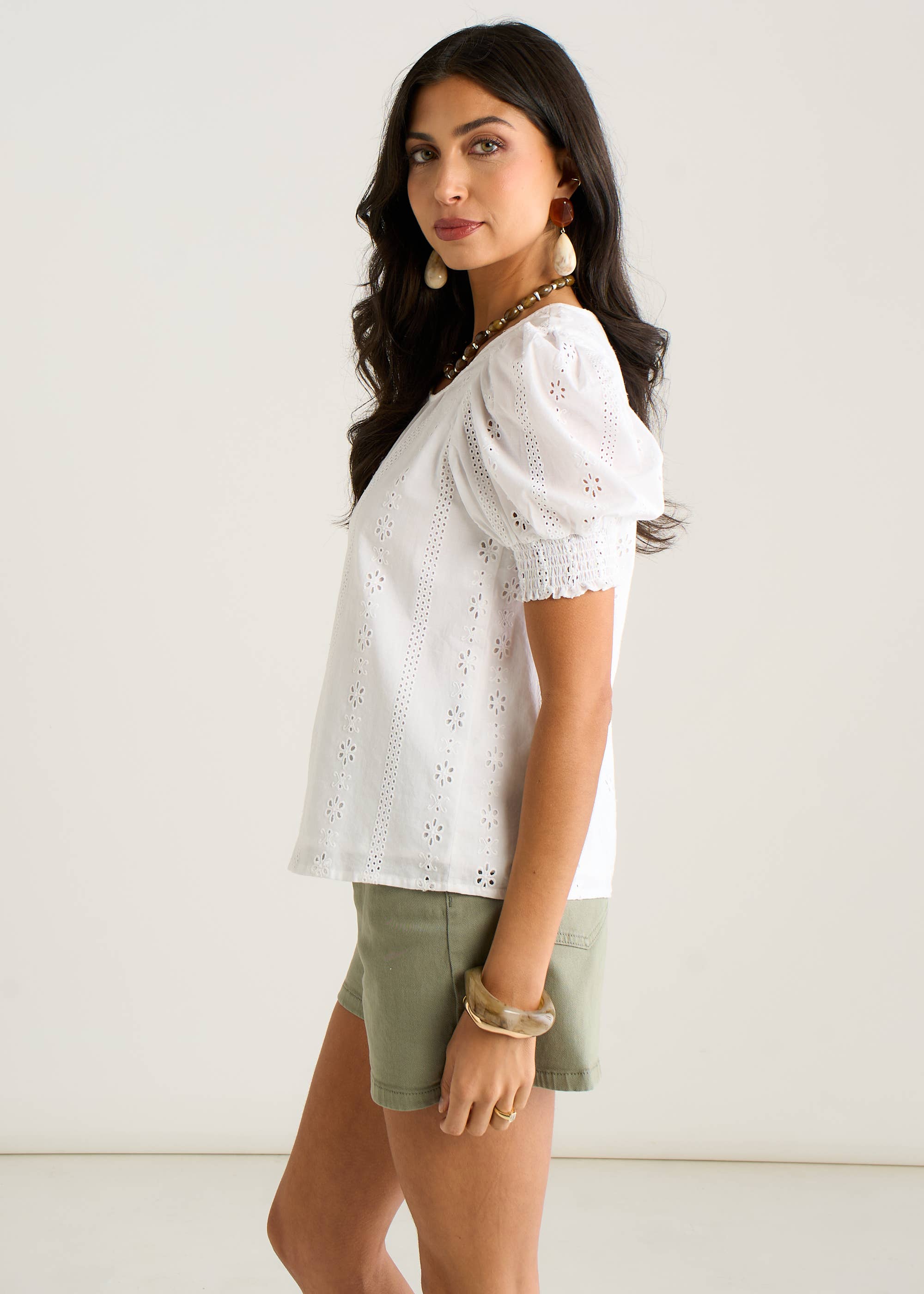 Cream Broderie Anglaise Puff Sleeves Top
