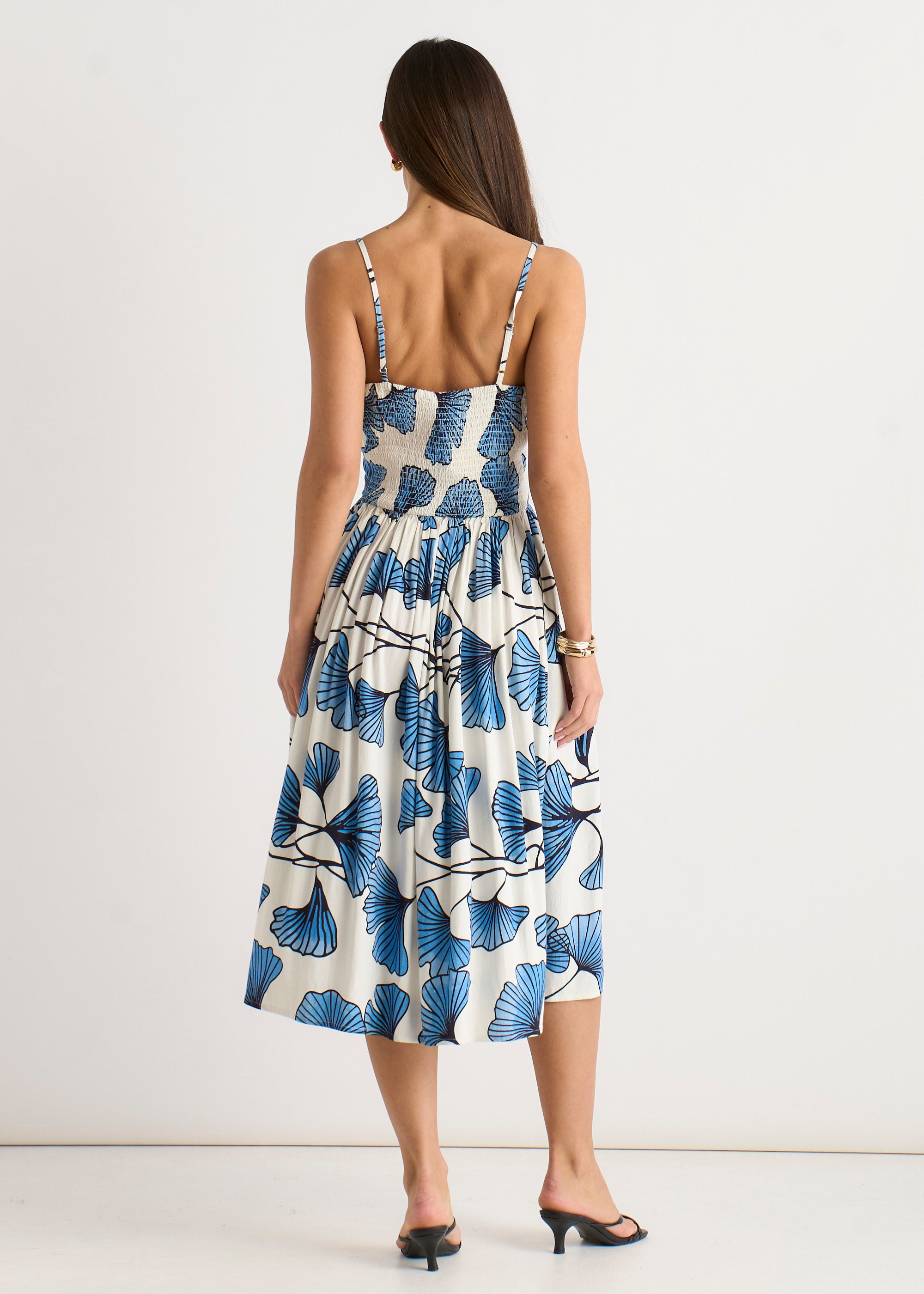 Blue Floral Linen Mix Cami Dress