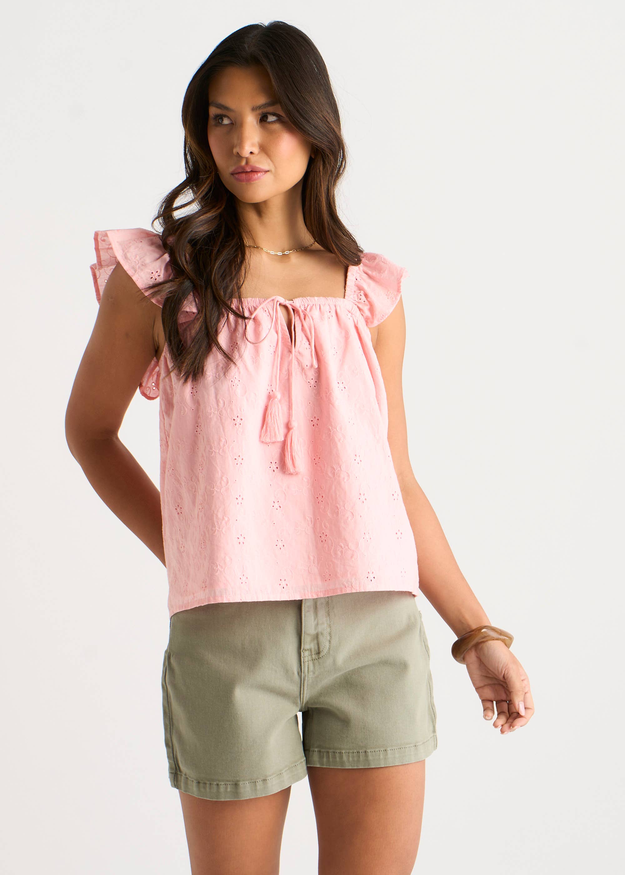 Pink Broderie Anglaise Frill Sleeve Top