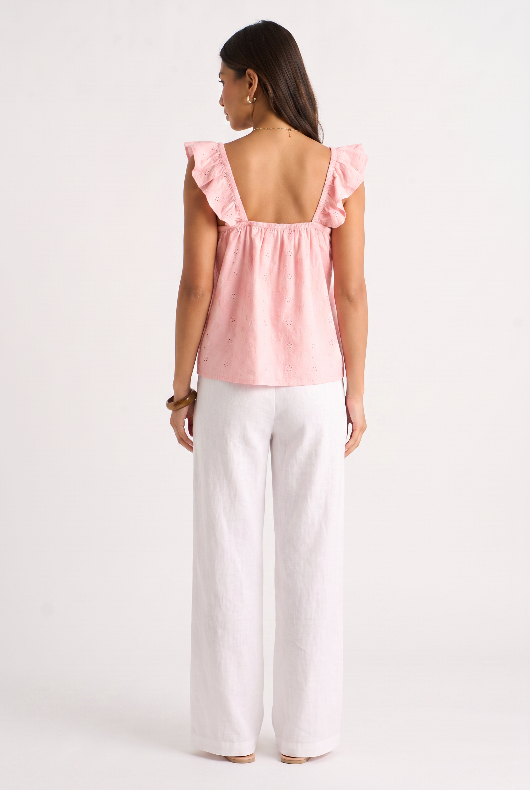 Pink Broderie Anglaise Frill Sleeve Top