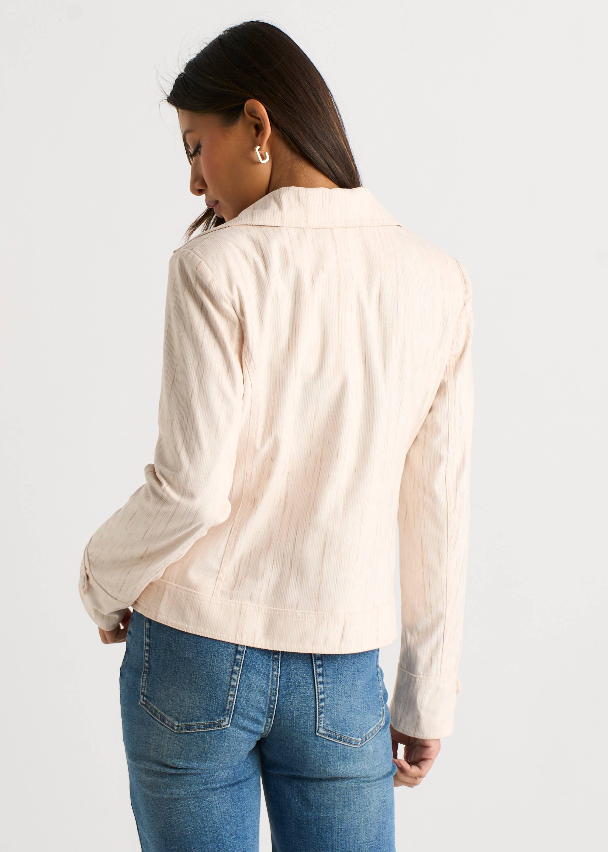 Beige Corduroy Asymmetrical Zip Moto Jacket