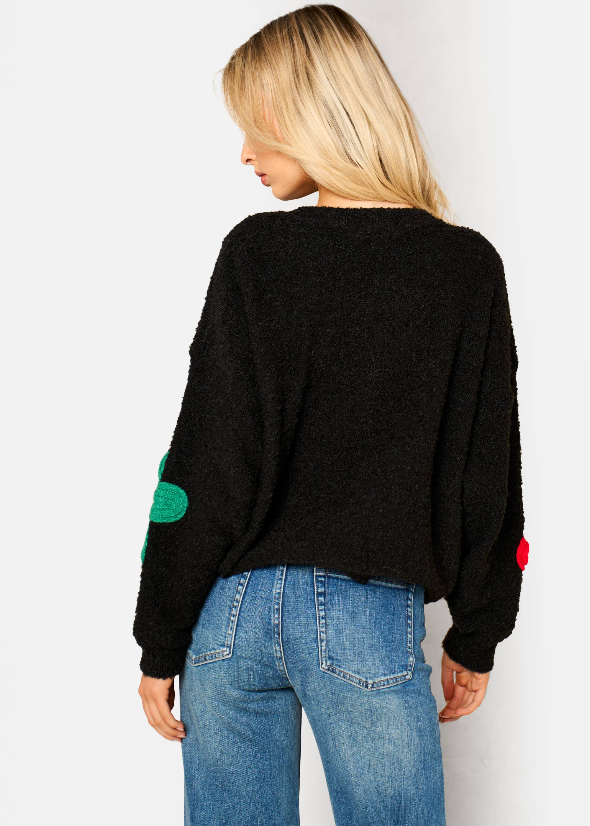 Black 3D Flower Crochet Knitted Jumper