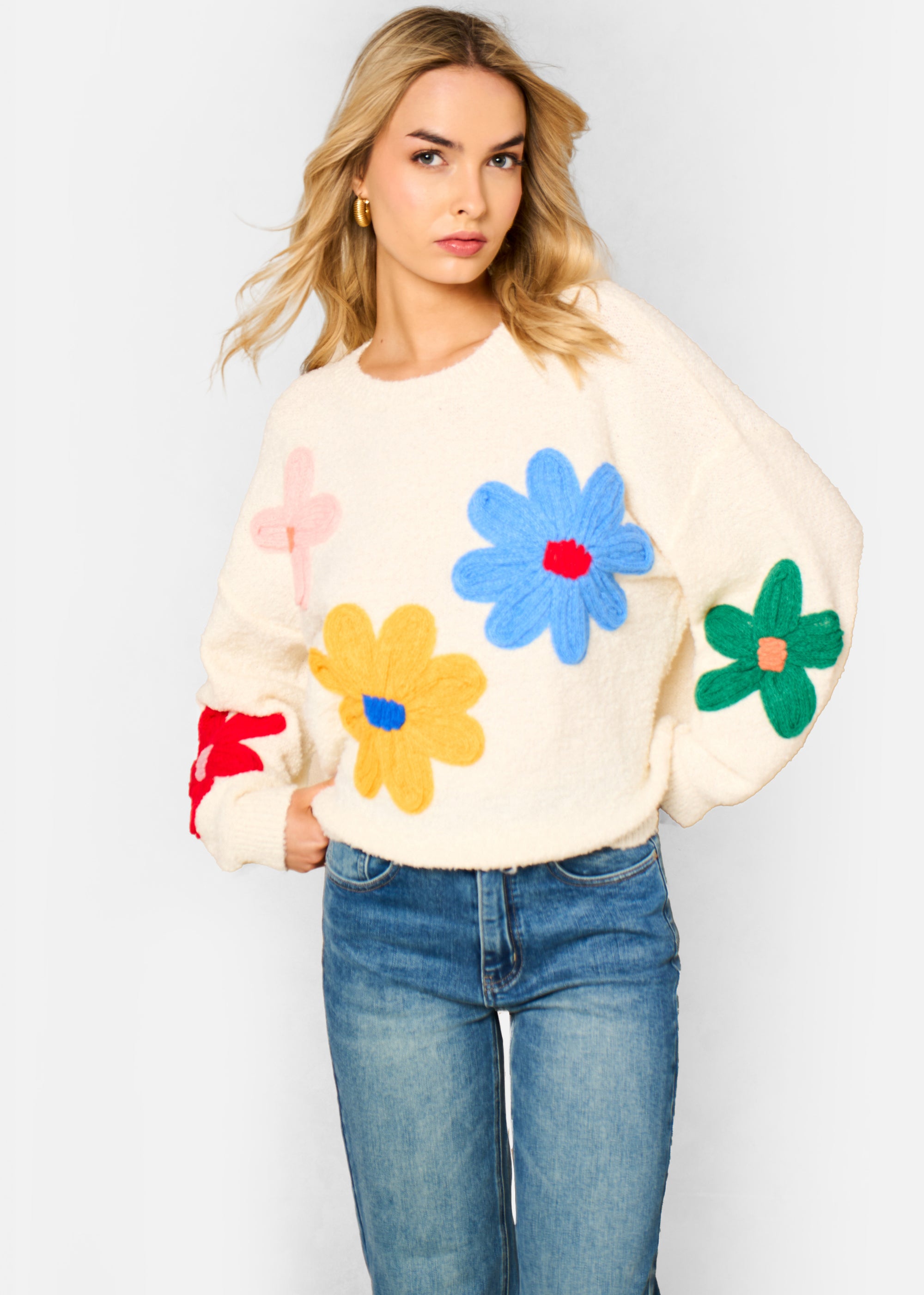 3D Flower Crochet Knitted Jumper