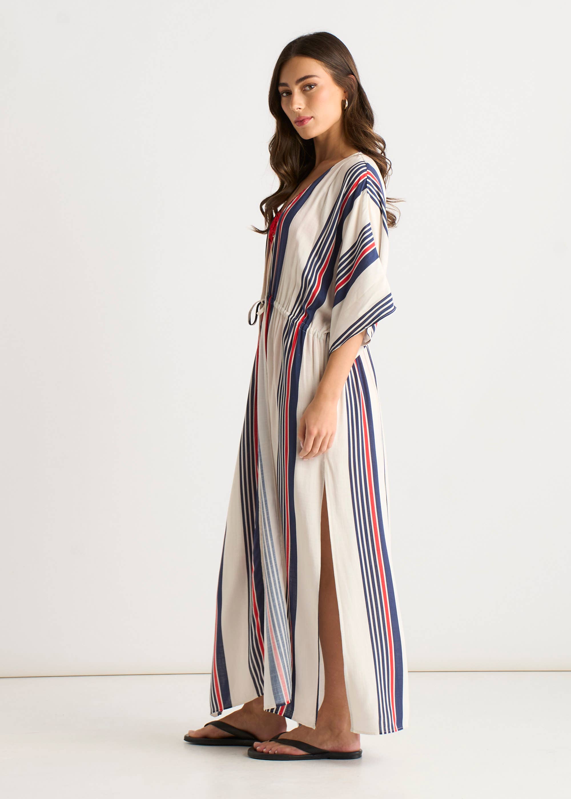 Multi Stripe Tie Detail Kimono Beachwear