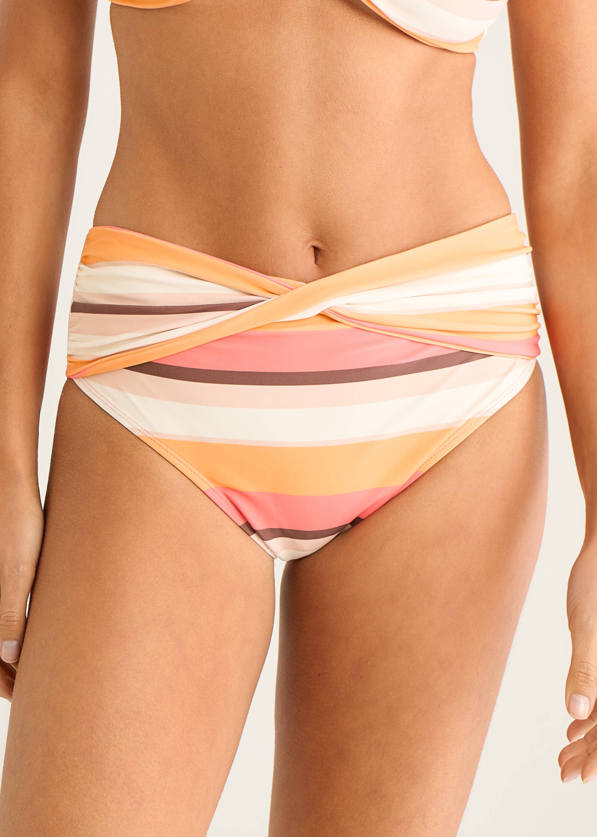 Multi Colour Twist Front Stripe Bikini Bottom